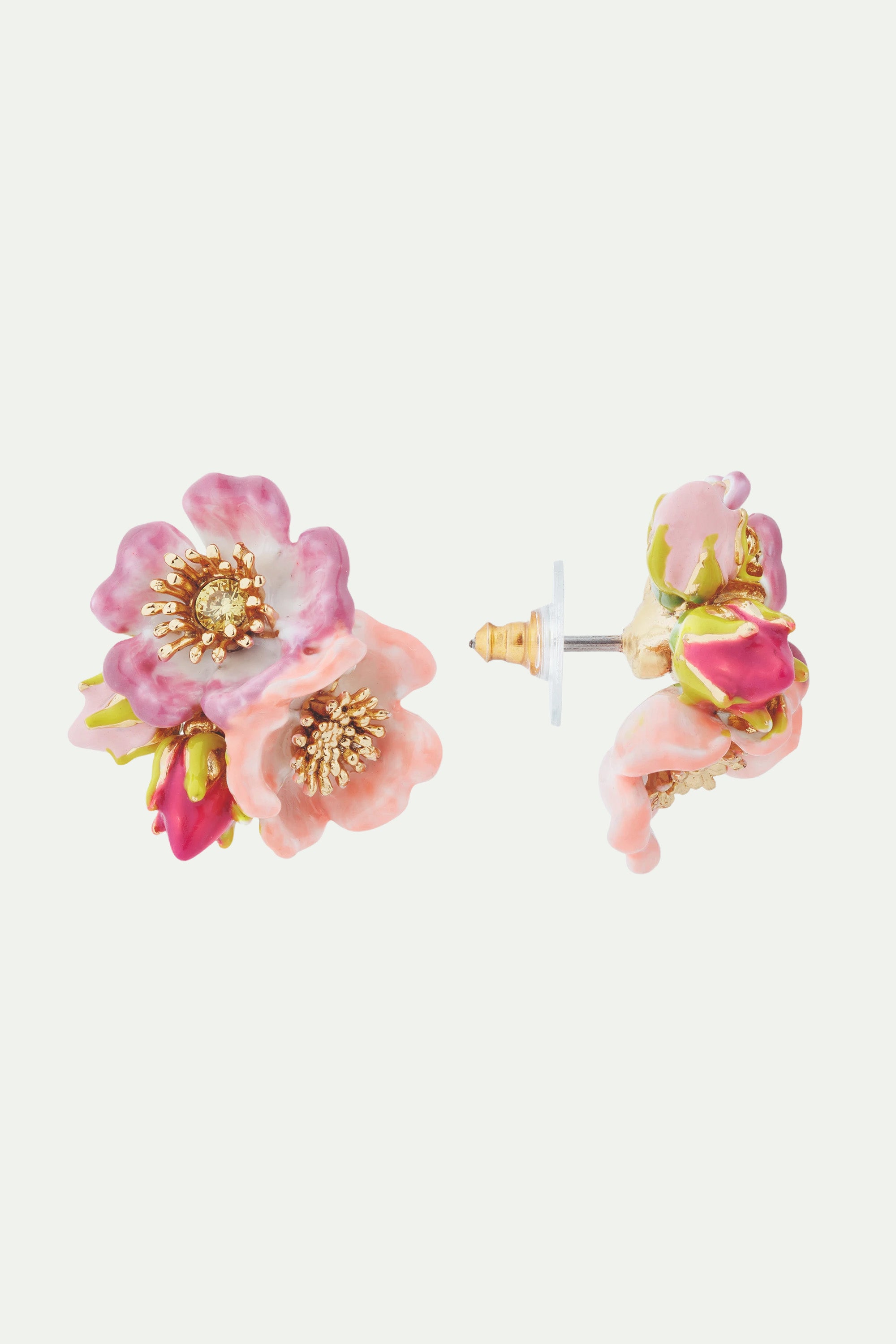 Wild rose and yellow cristal post earrings