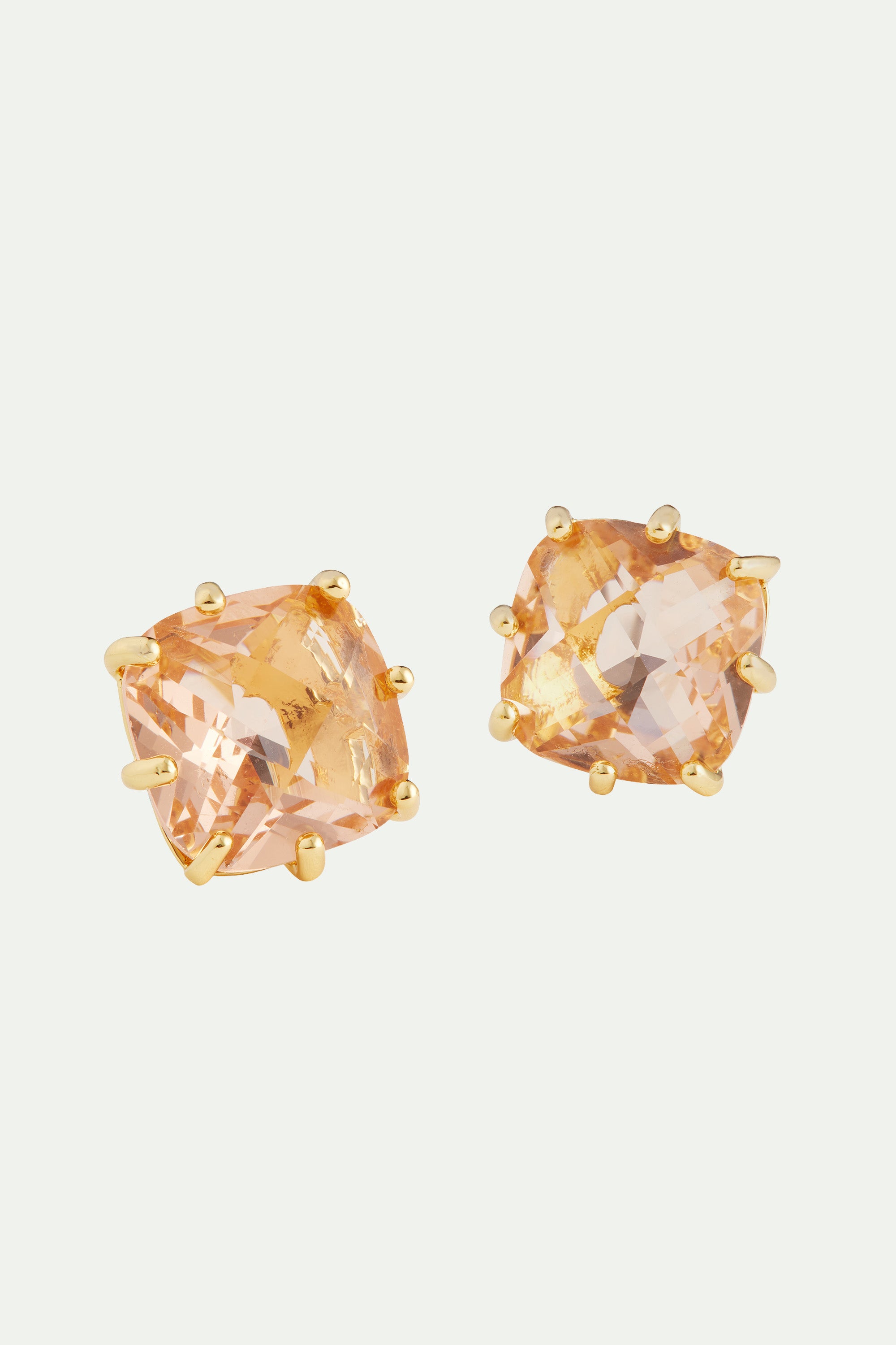 Boucles d'oreilles pierre carrée la diamantine rose abricot
