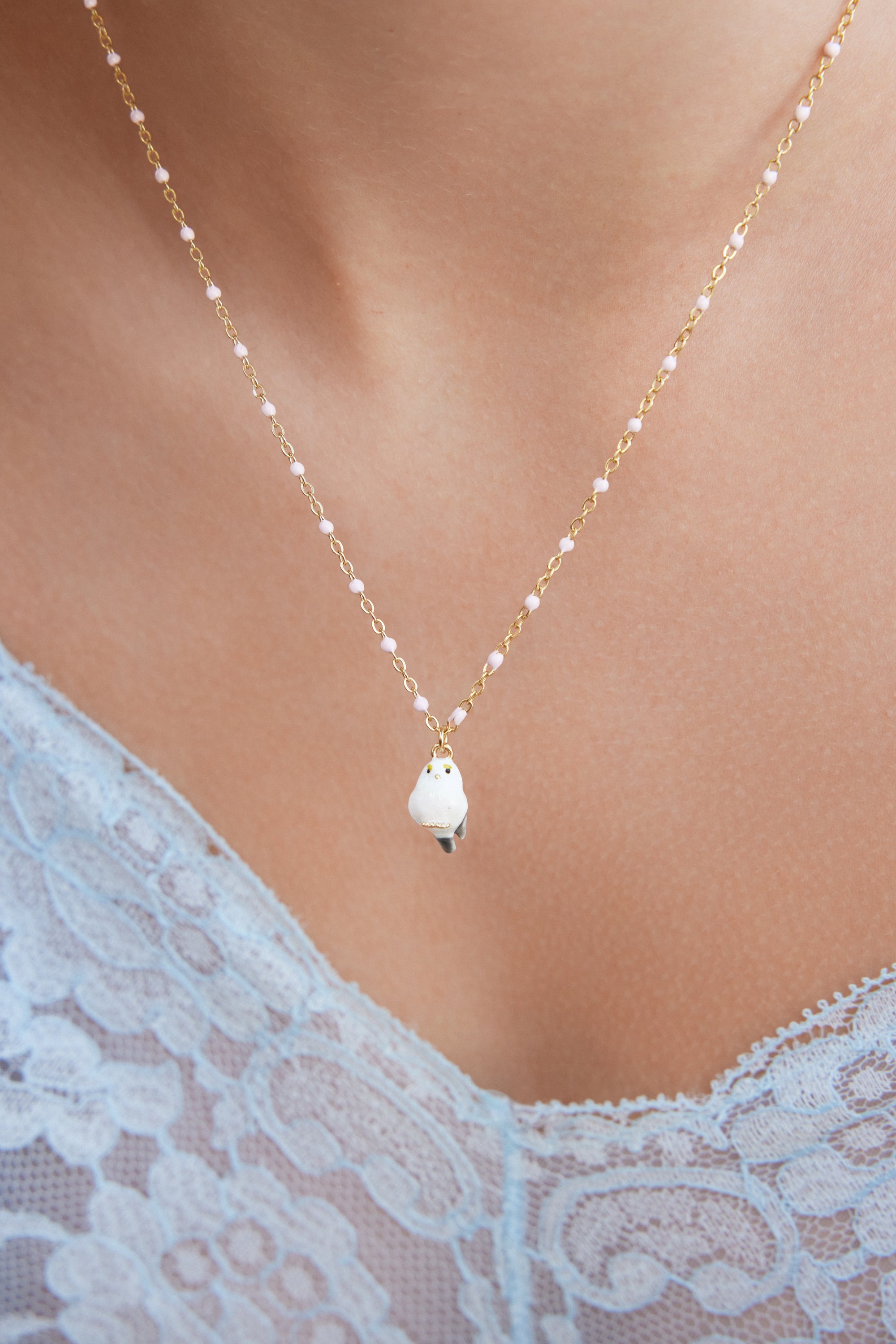 Collier pendentif Mésange blanche