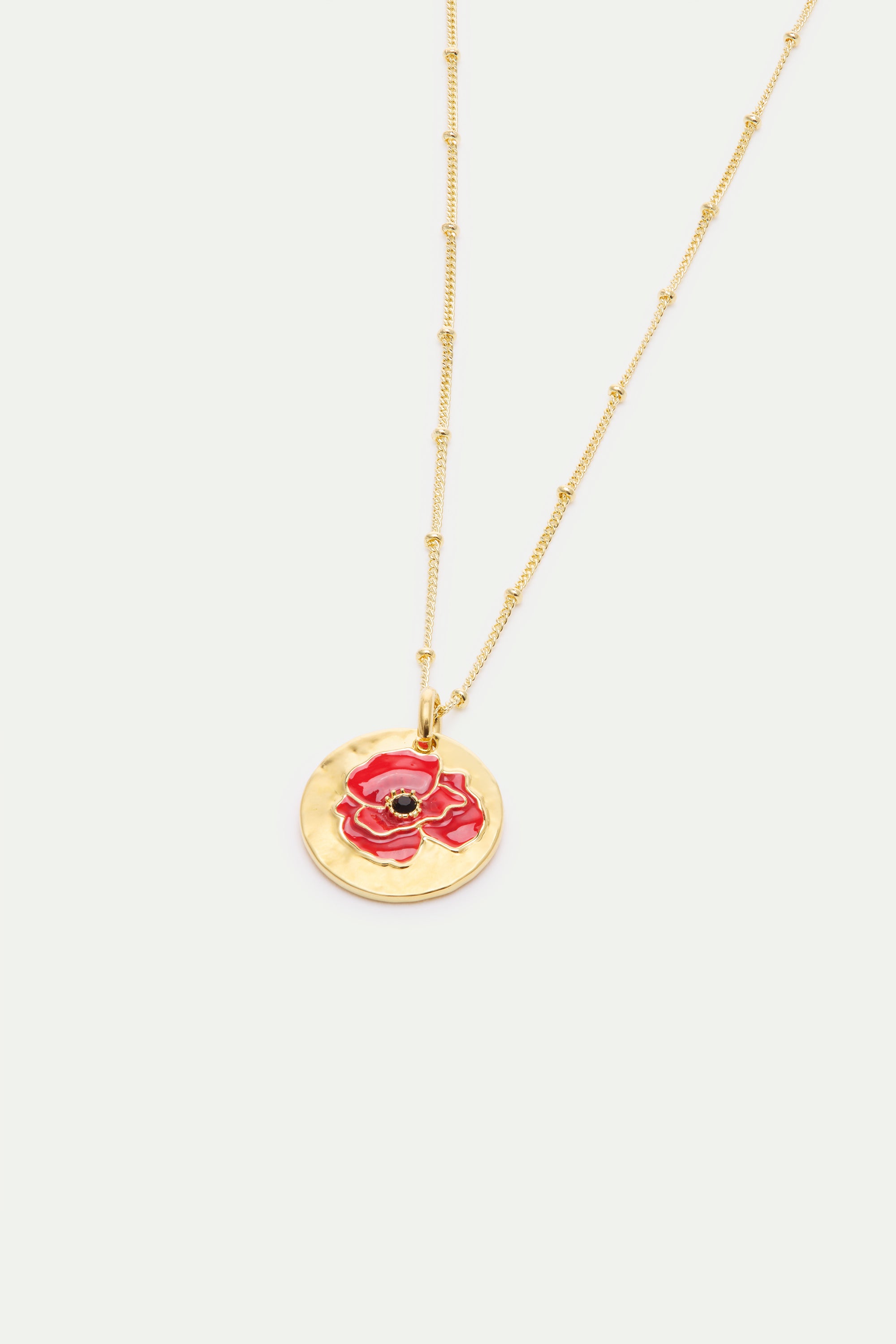 Collier pendentif médaille dorée coquelicot