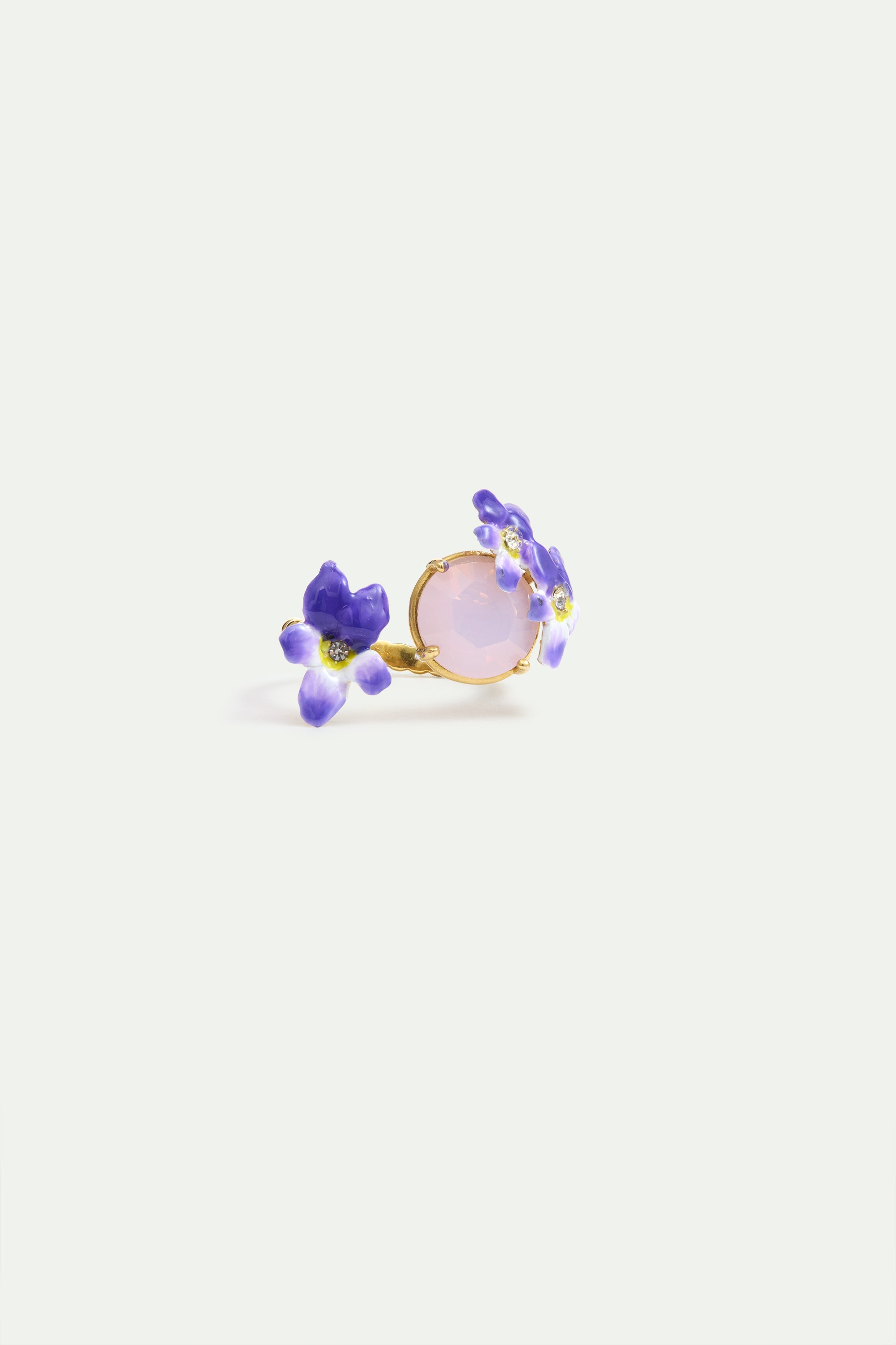 Bague ajustable pierre ronde facettée rose et violettes