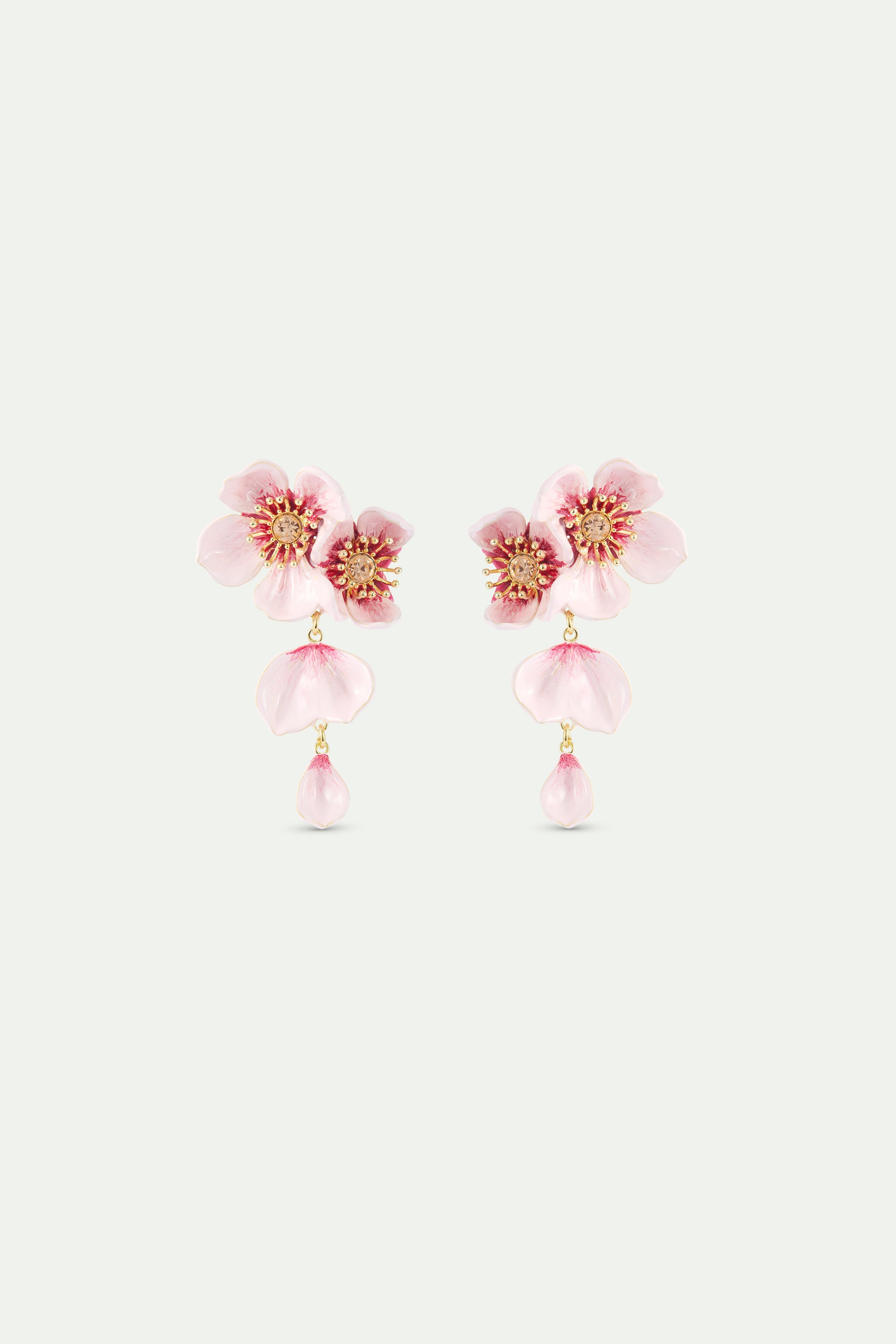 Boucles d'oreilles tiges pendantes fleur de cerisier rose