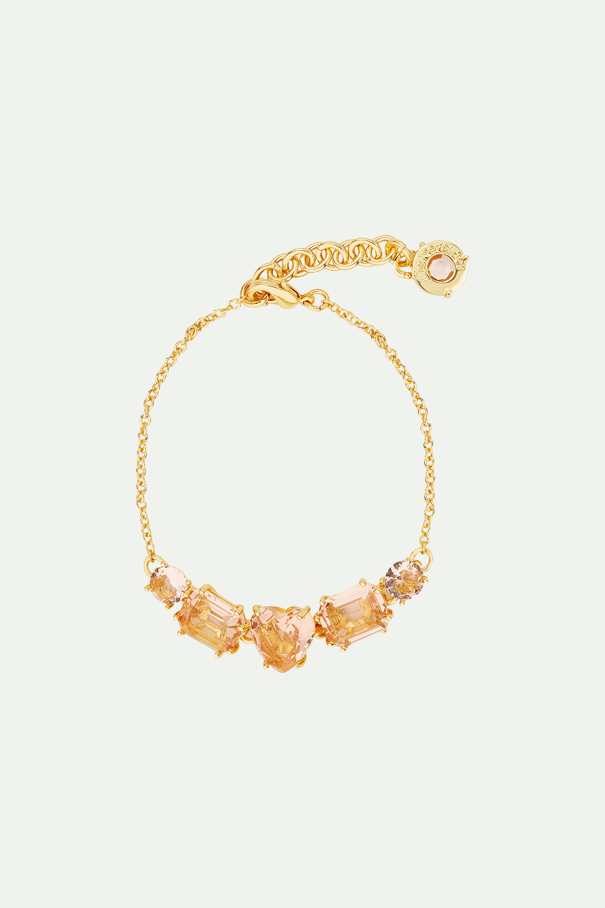 Bracelet fin 5 pierres et fleurs la diamantine rose abricot