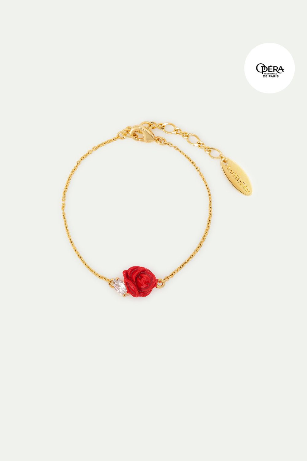 Bracelet fin bouton de rose rouge et cristal taillé