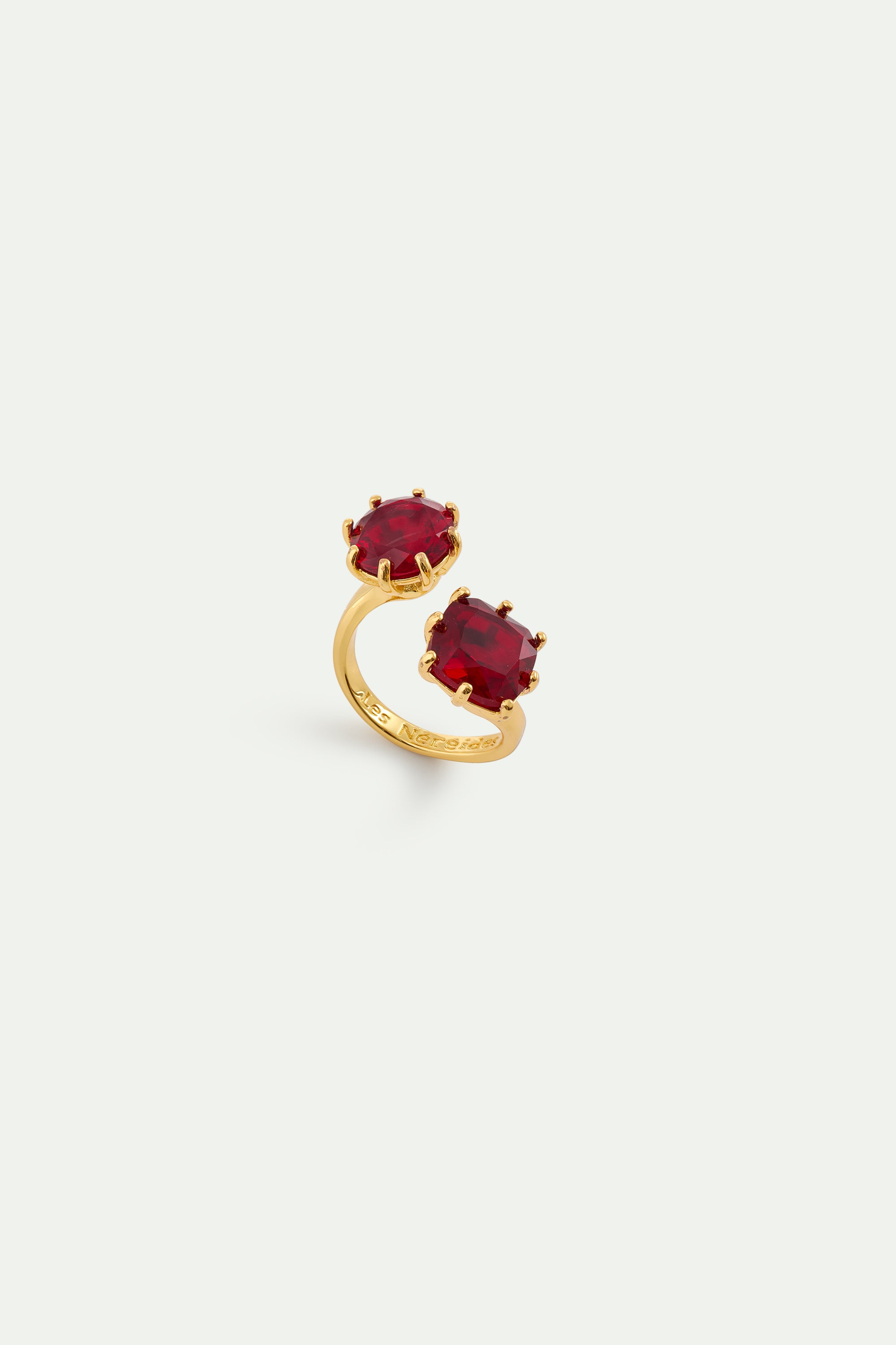 Bague ajustable toi et moi pierres ronde et coussin La Diamantine Rouge Grenat