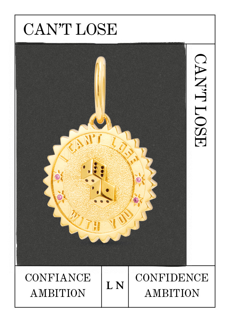 Pendentif lancer de dés doré Can't lose, Confiance et Ambition