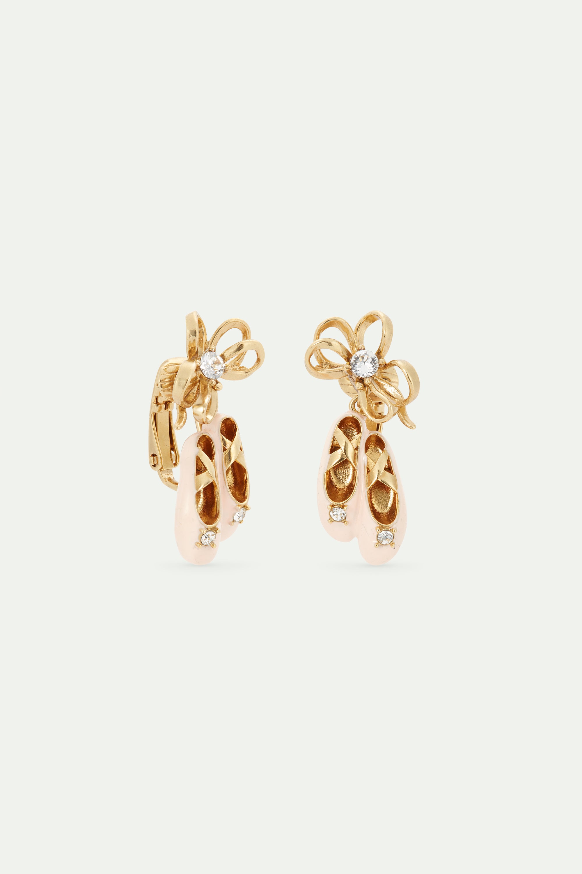 Boucles d'oreilles chausson rose et ruban doré