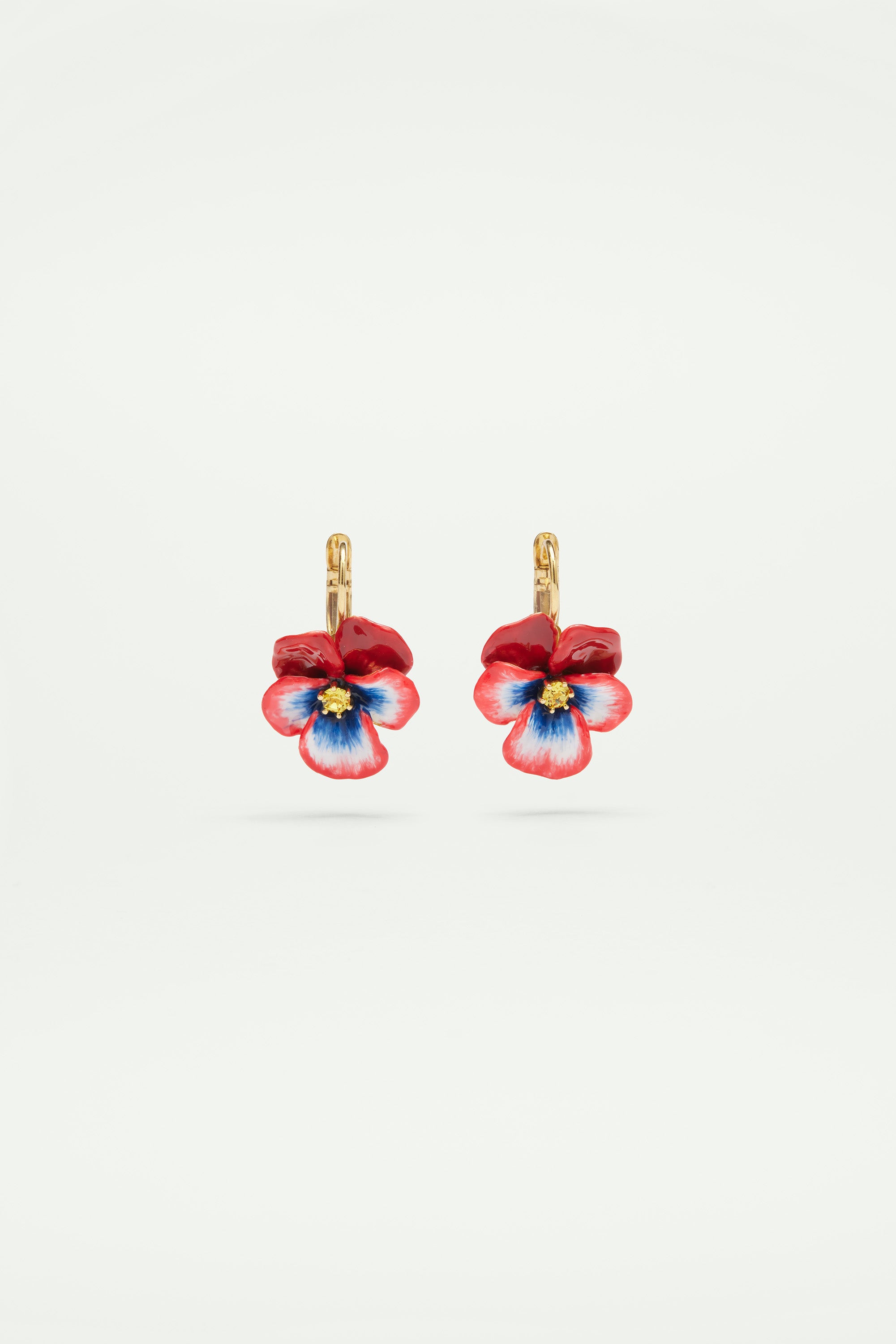 Boucles d'oreilles dormeuses pensée rouge et cristal taillé