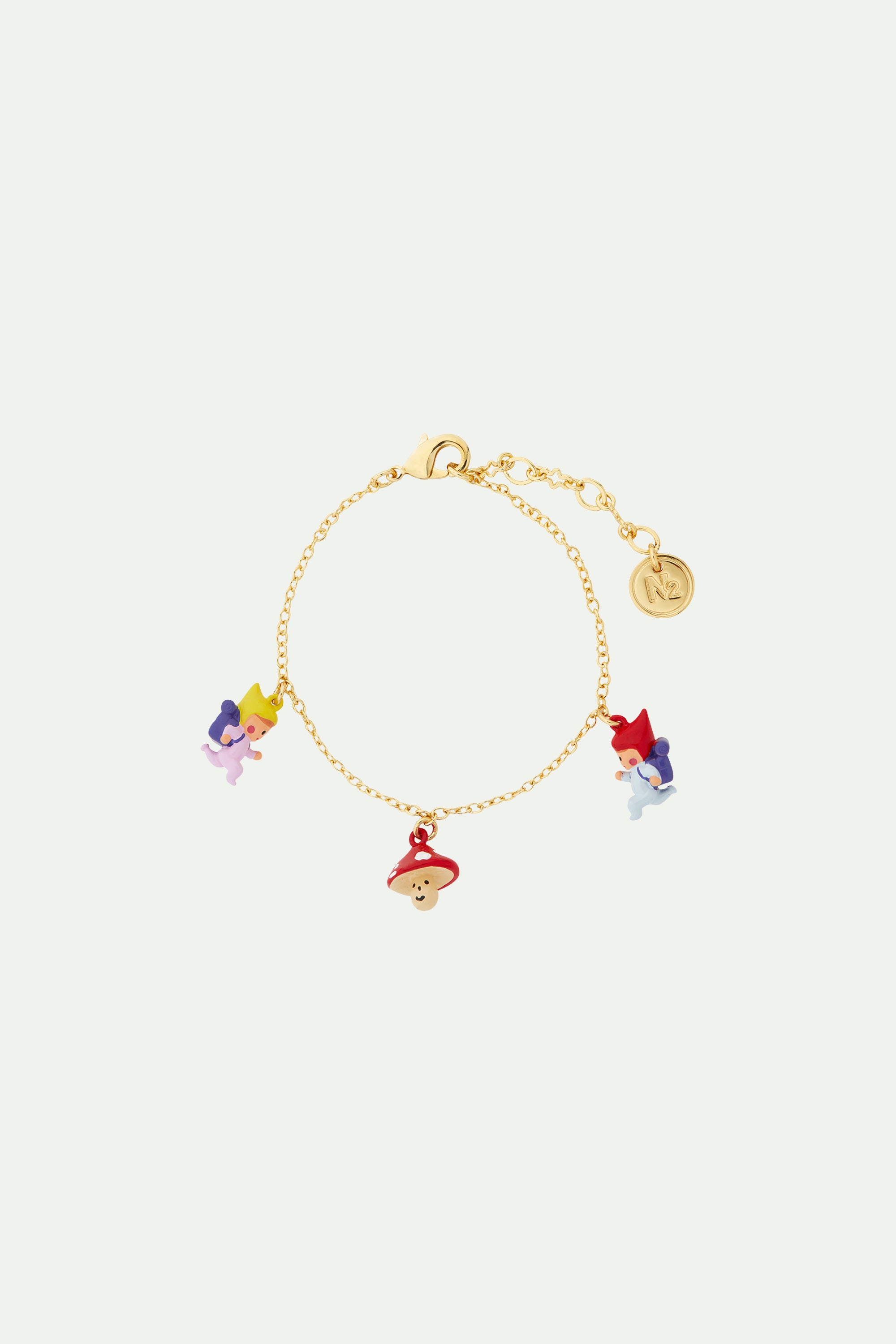 Hiking garden gnome children and mushroom charm bracelet