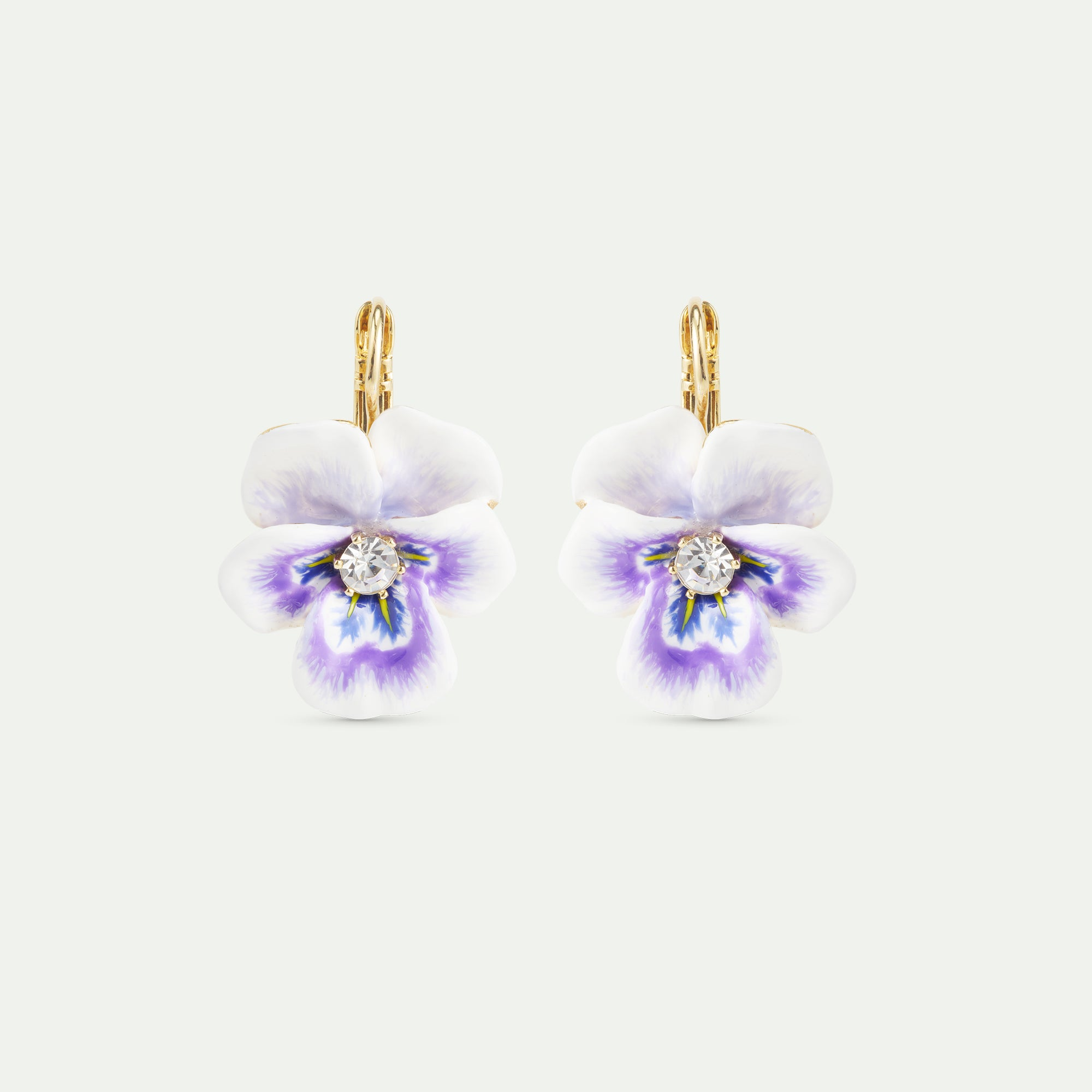 Purple pansy and cut crystal earrings