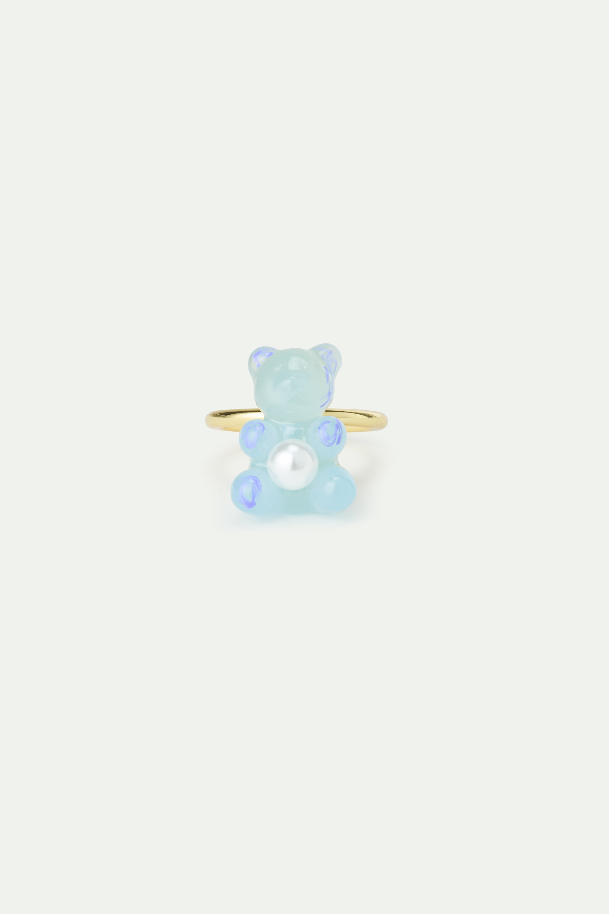 Blue teddy bear sweet and imitation pearl adjustable ring