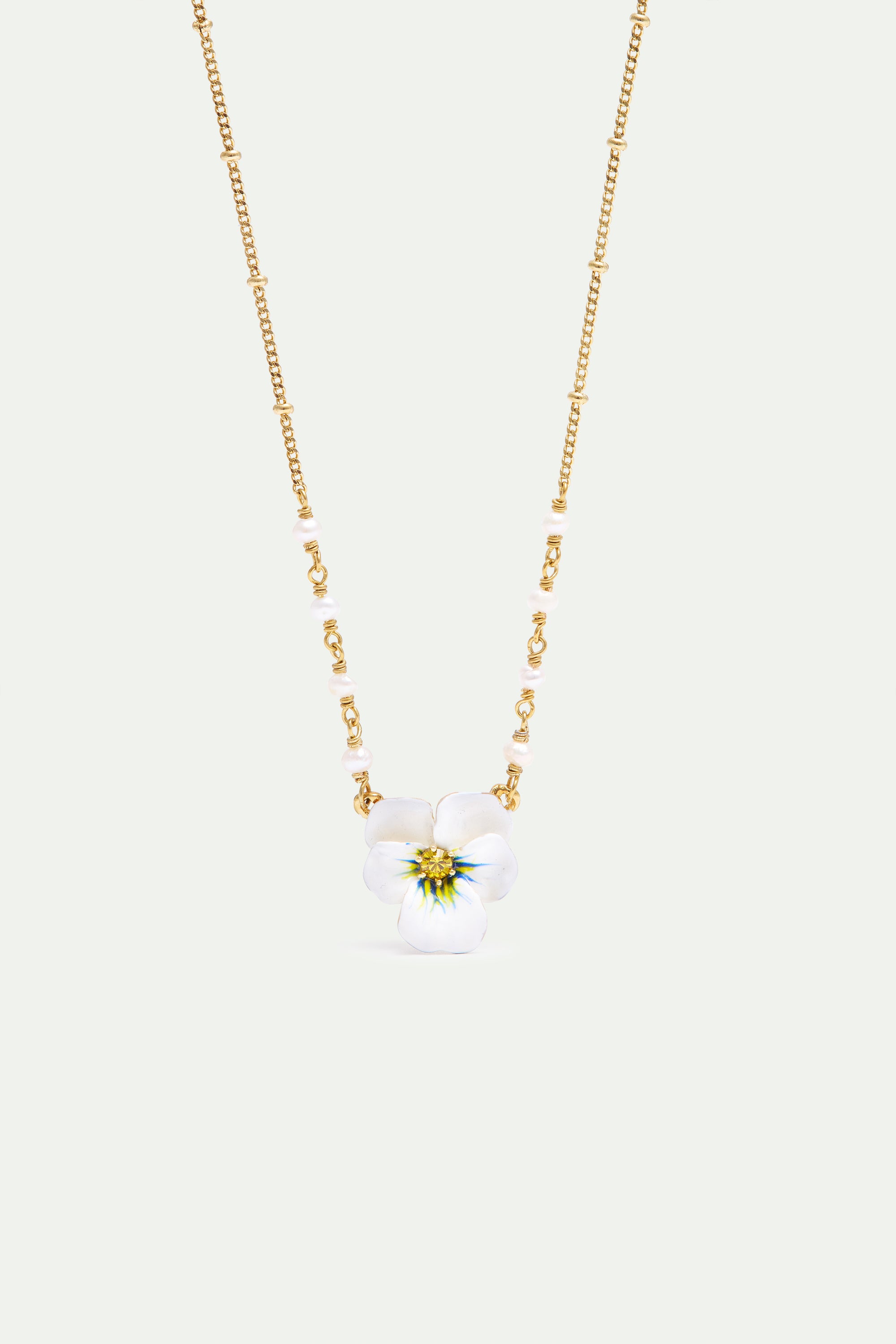 Collier pendentif pensée blanche et cristal taillé