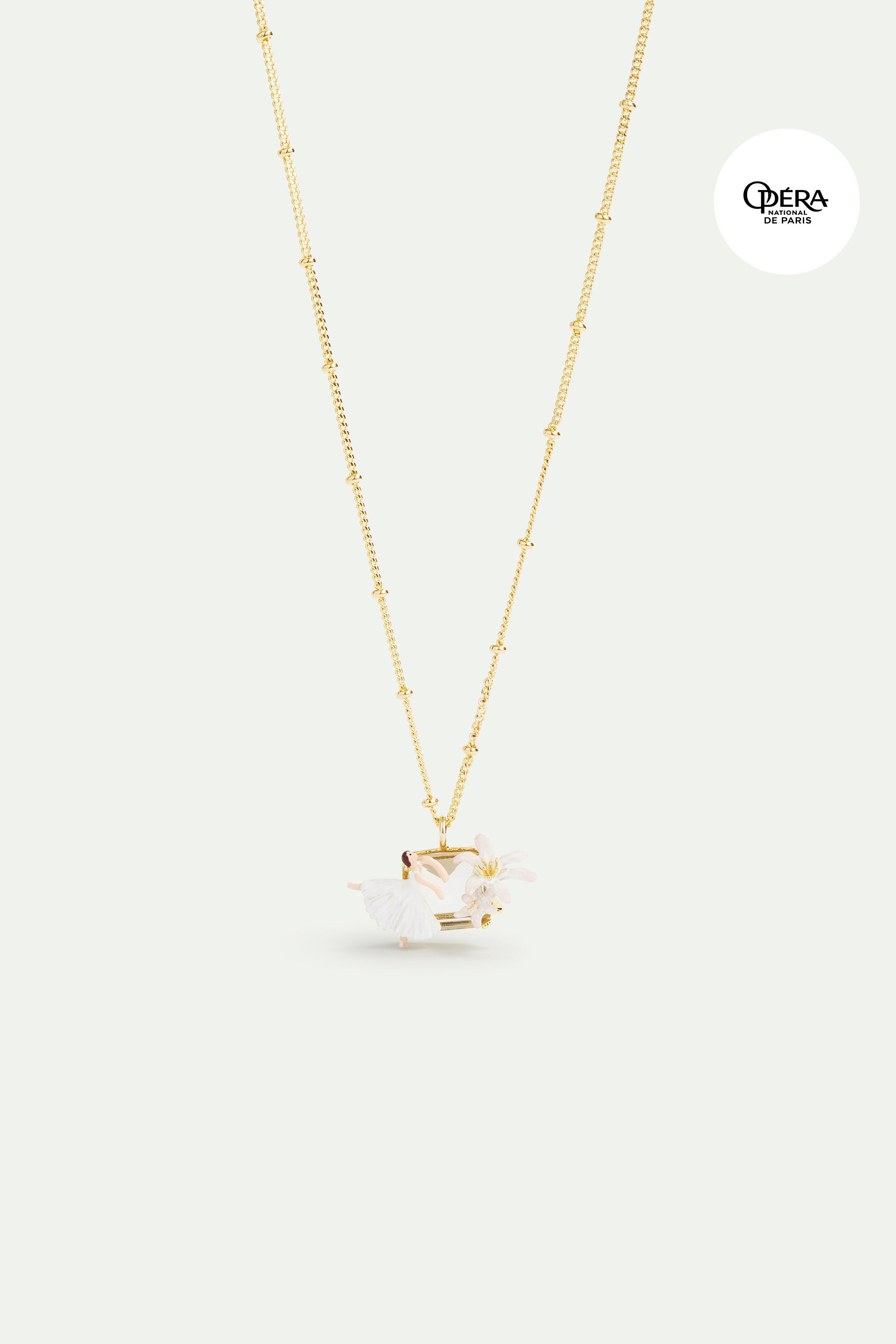 Ballerina, lily flower and faceted stone pendant necklace