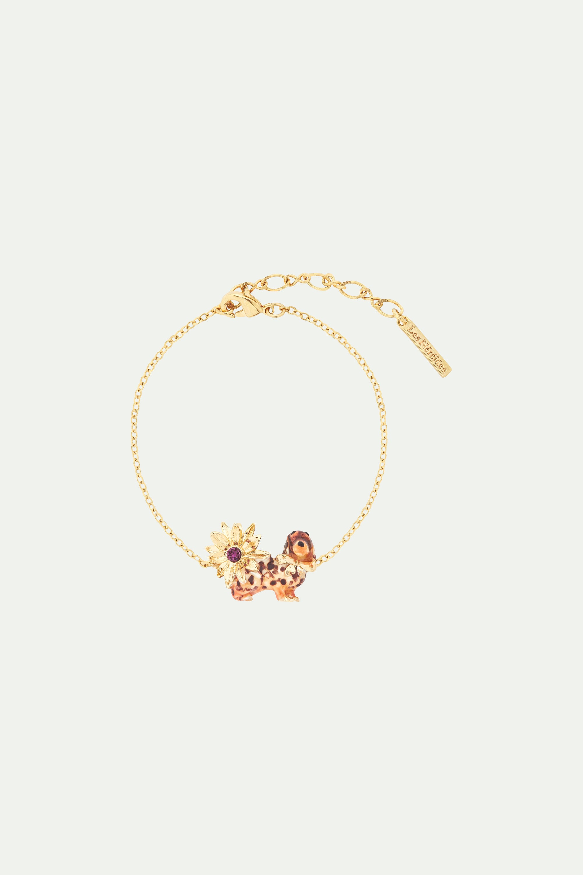 Bracelet fin teckel et fleur