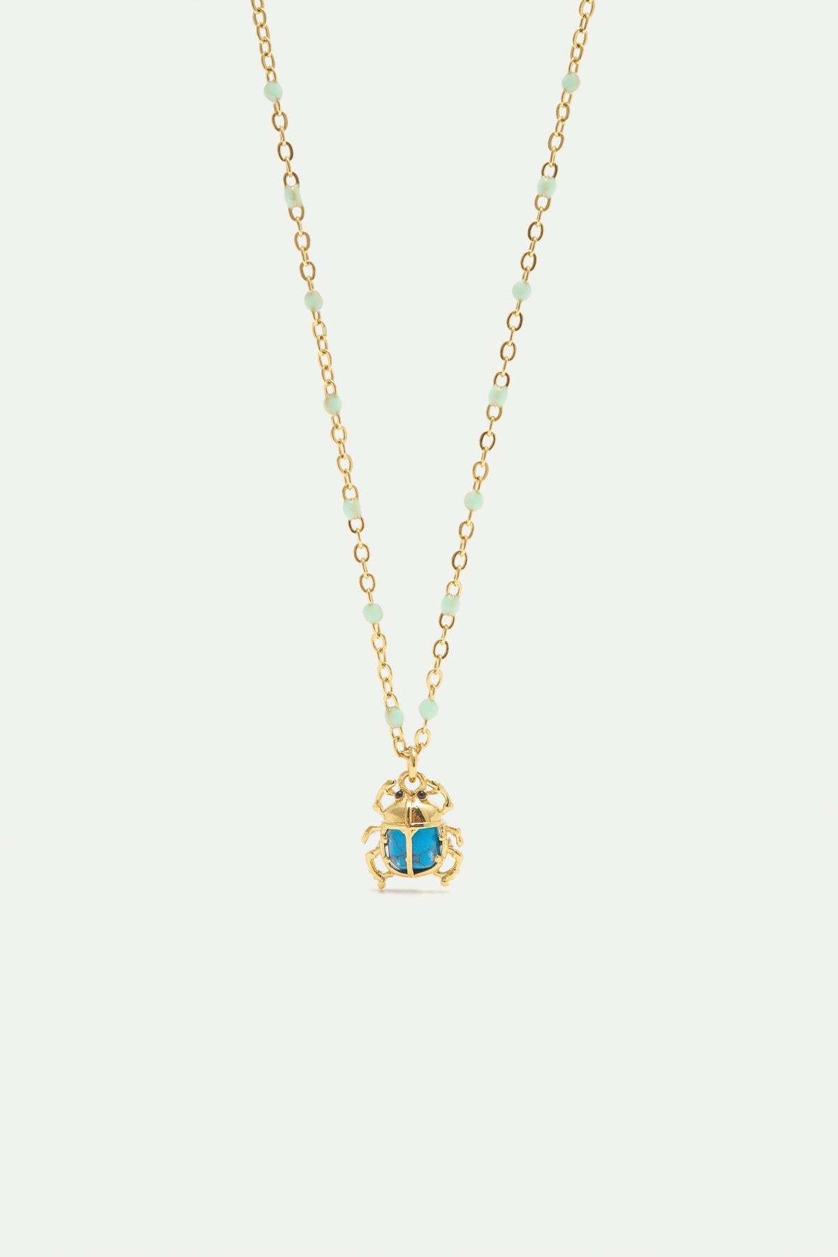 Collier pendentif Scarabée turquoise et doré
