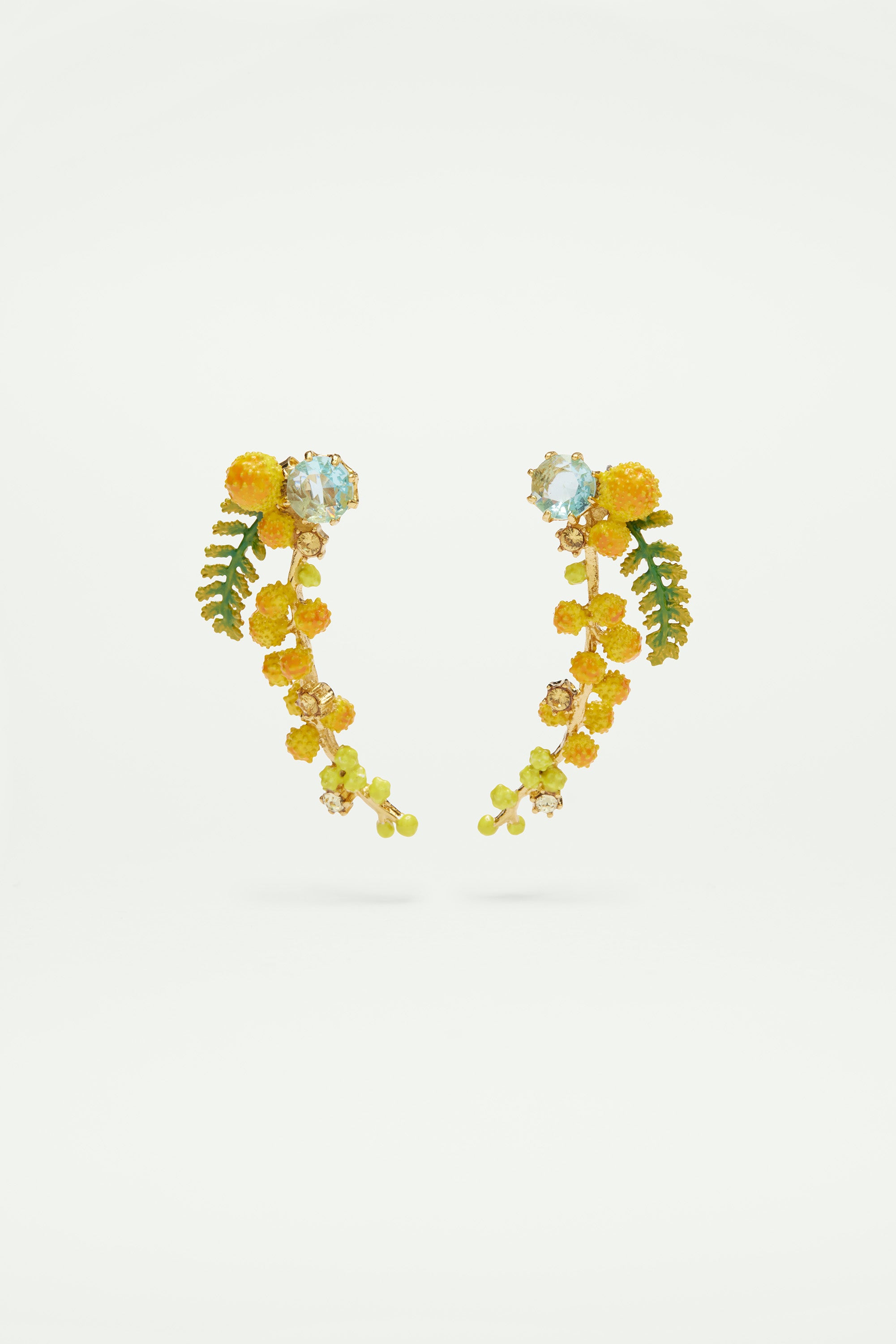 Boucles d'oreilles branche de mimosa et fougère