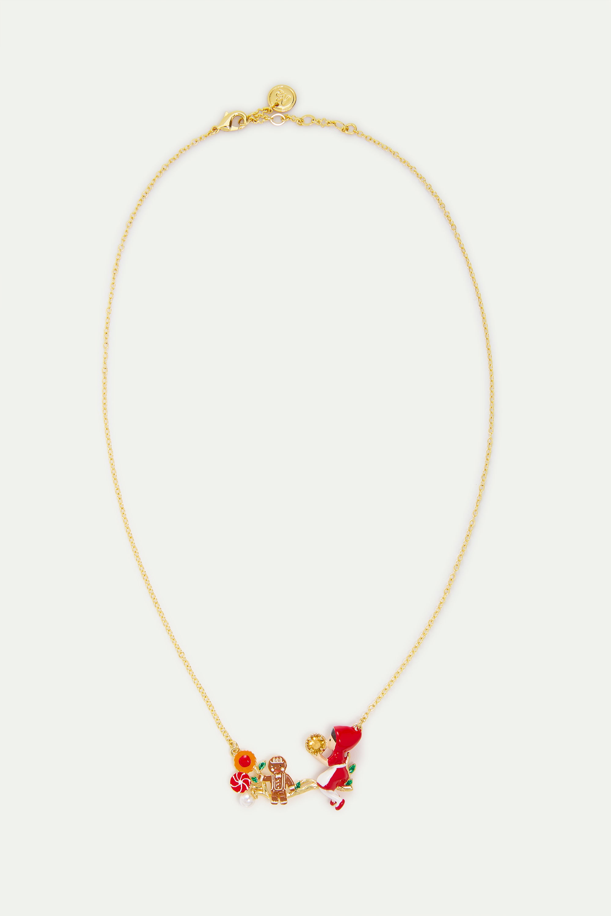 Collier pendentif Petit Chaperon Rouge, bonhomme pain d'épice et bonbons