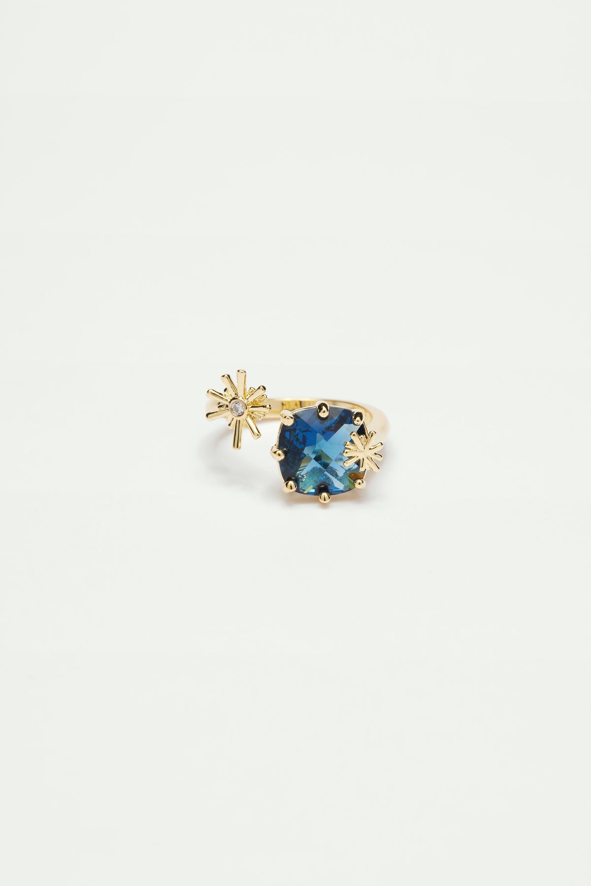 Anillo ajustable tú y yo estrellas doradas y piedra cuadrada
