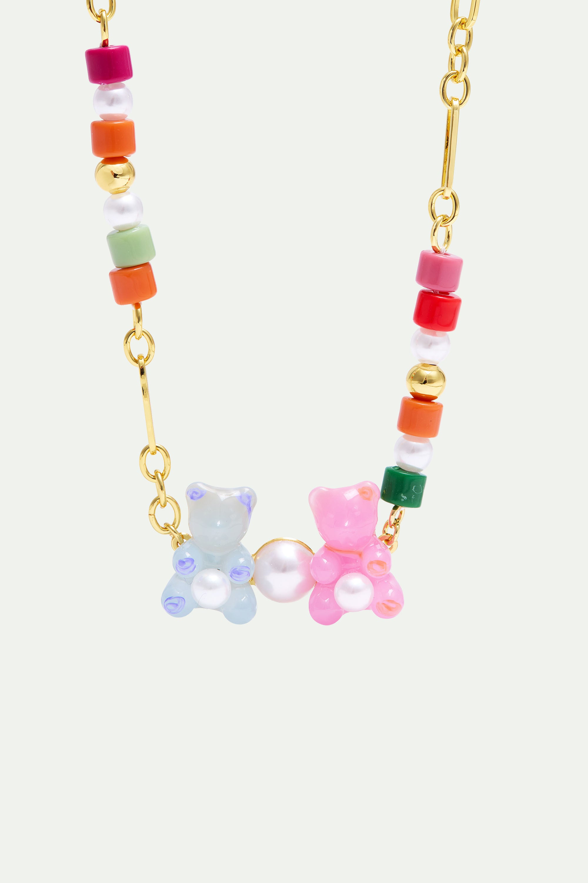 Collier nounours candy bleu et rose perles fantaisies