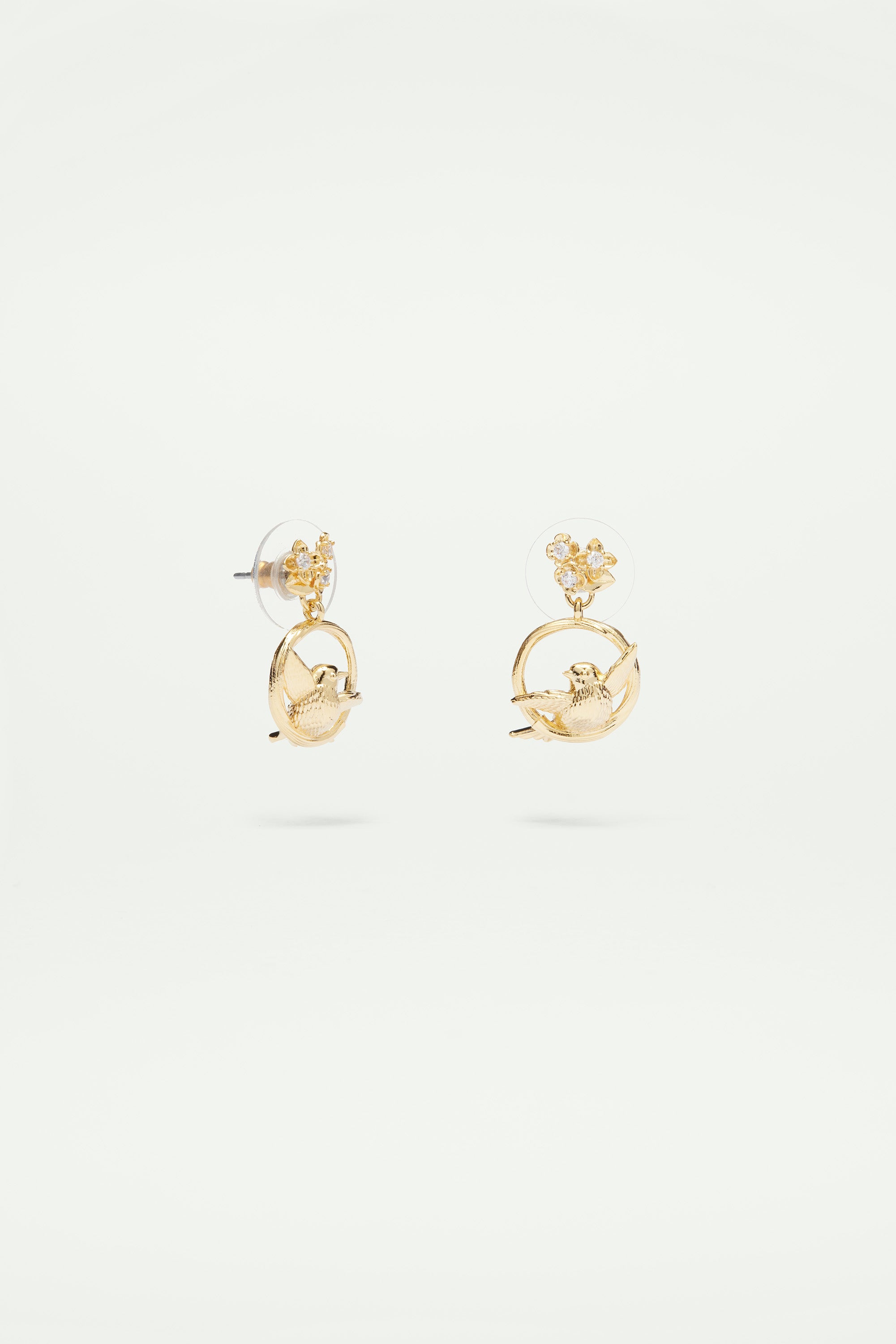 Boucles d'oreilles pendantes oiseaux, fleurs et cristaux