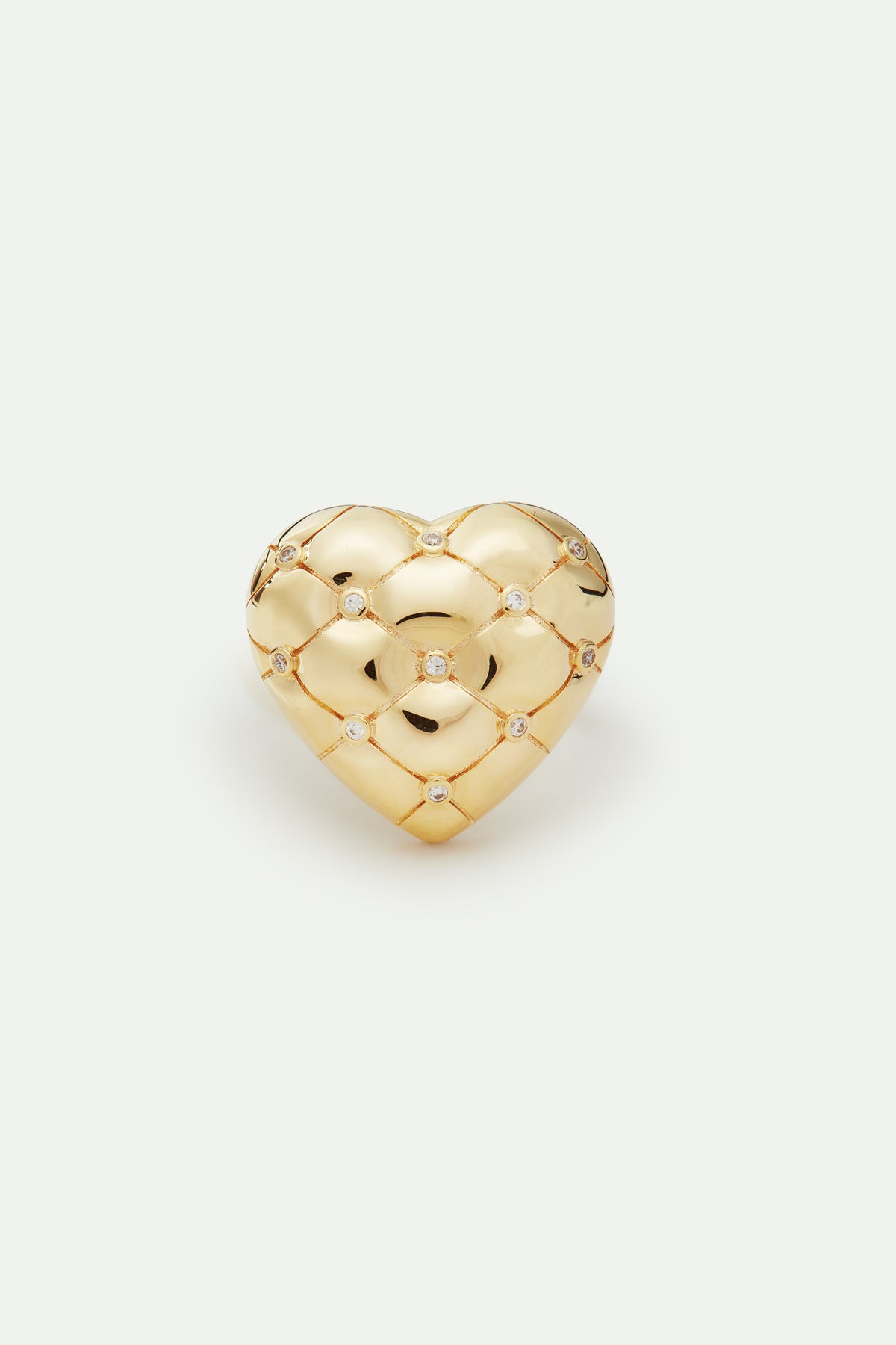 Bague coeur doré matelassé et orné de cristaux