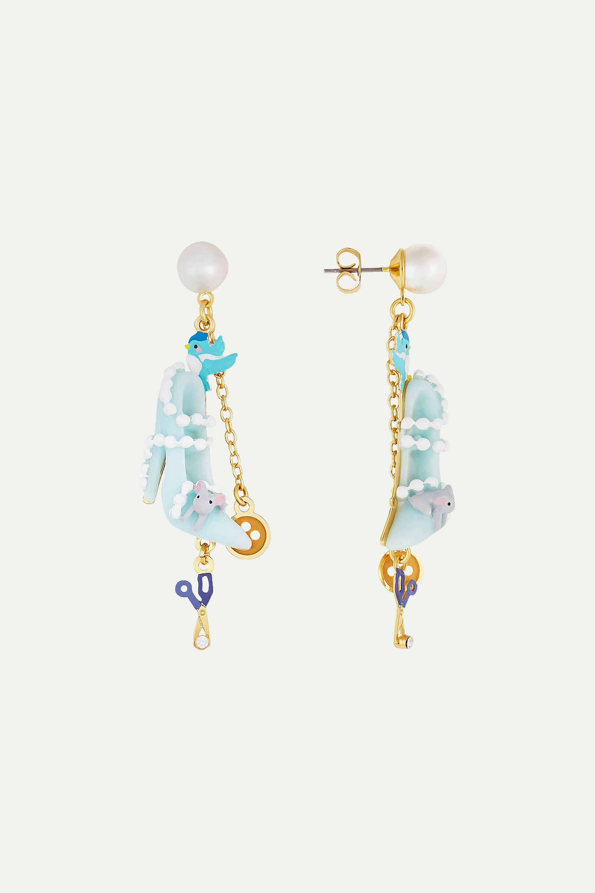 BOUCLES D'OREILLES CLIPS PERLE, SOULIER, OISEAU, BOUTON, CISEAU, PERLES ET SOURIS