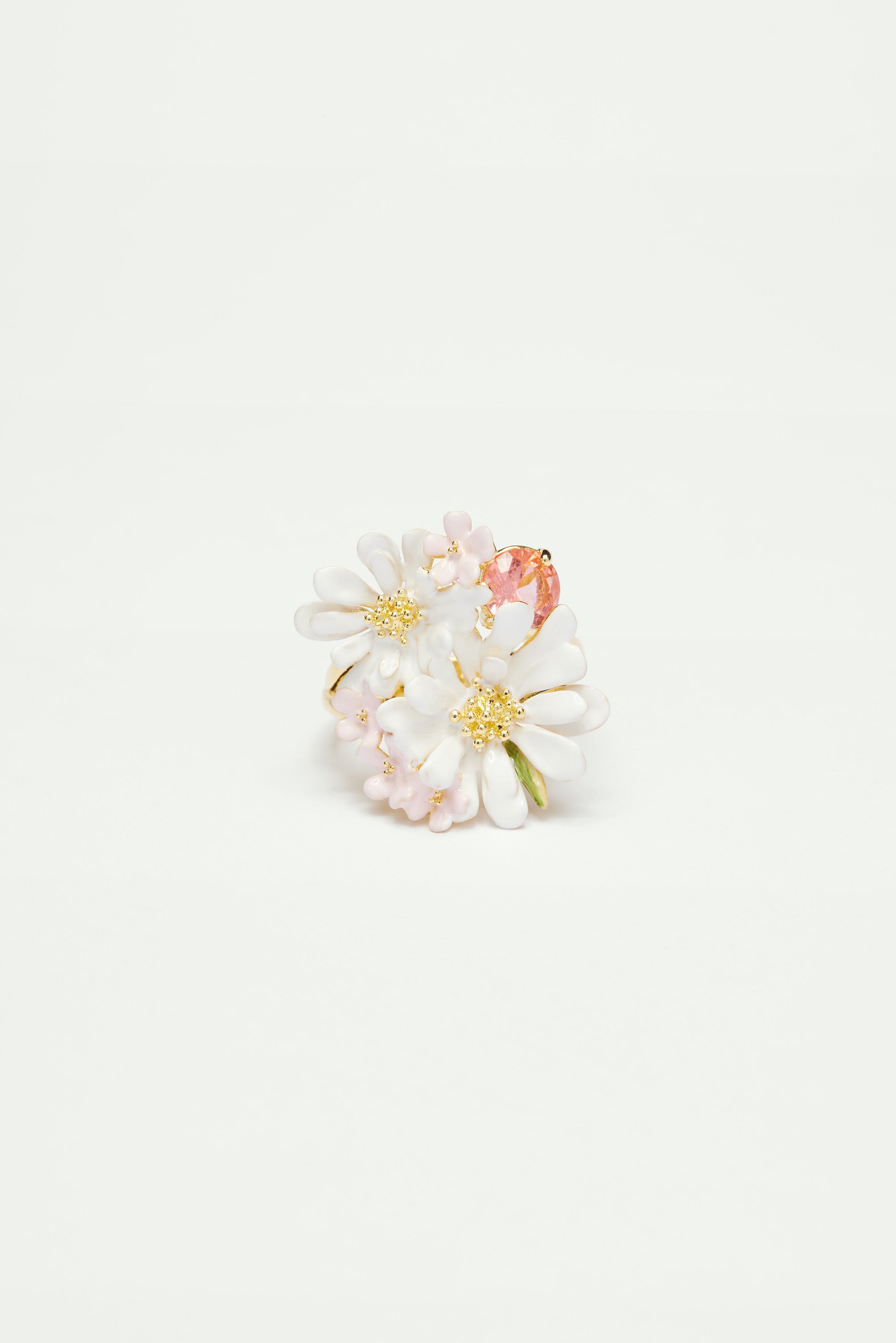 Flower bouquet and round stone cocktail ring