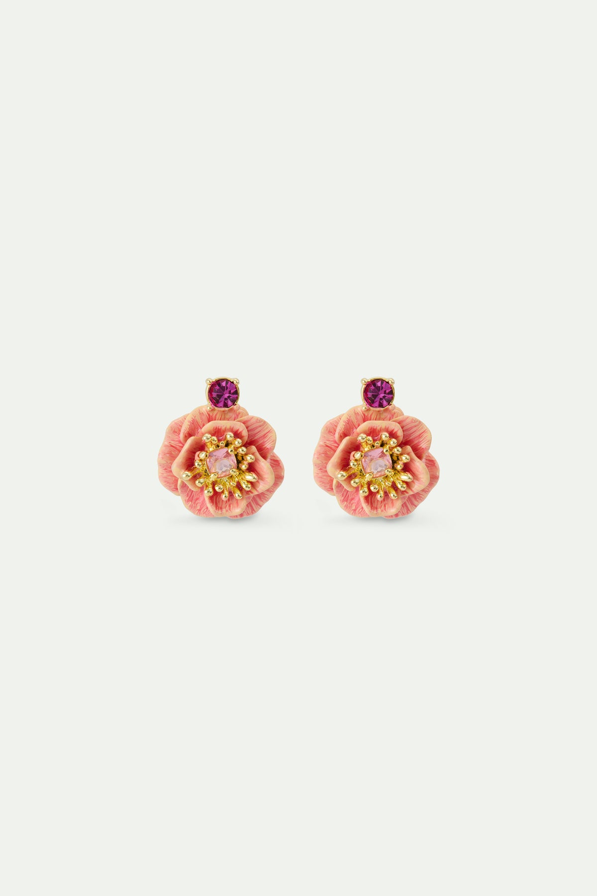 Les Néréides ピアス Pink anemone and crystal post earrings