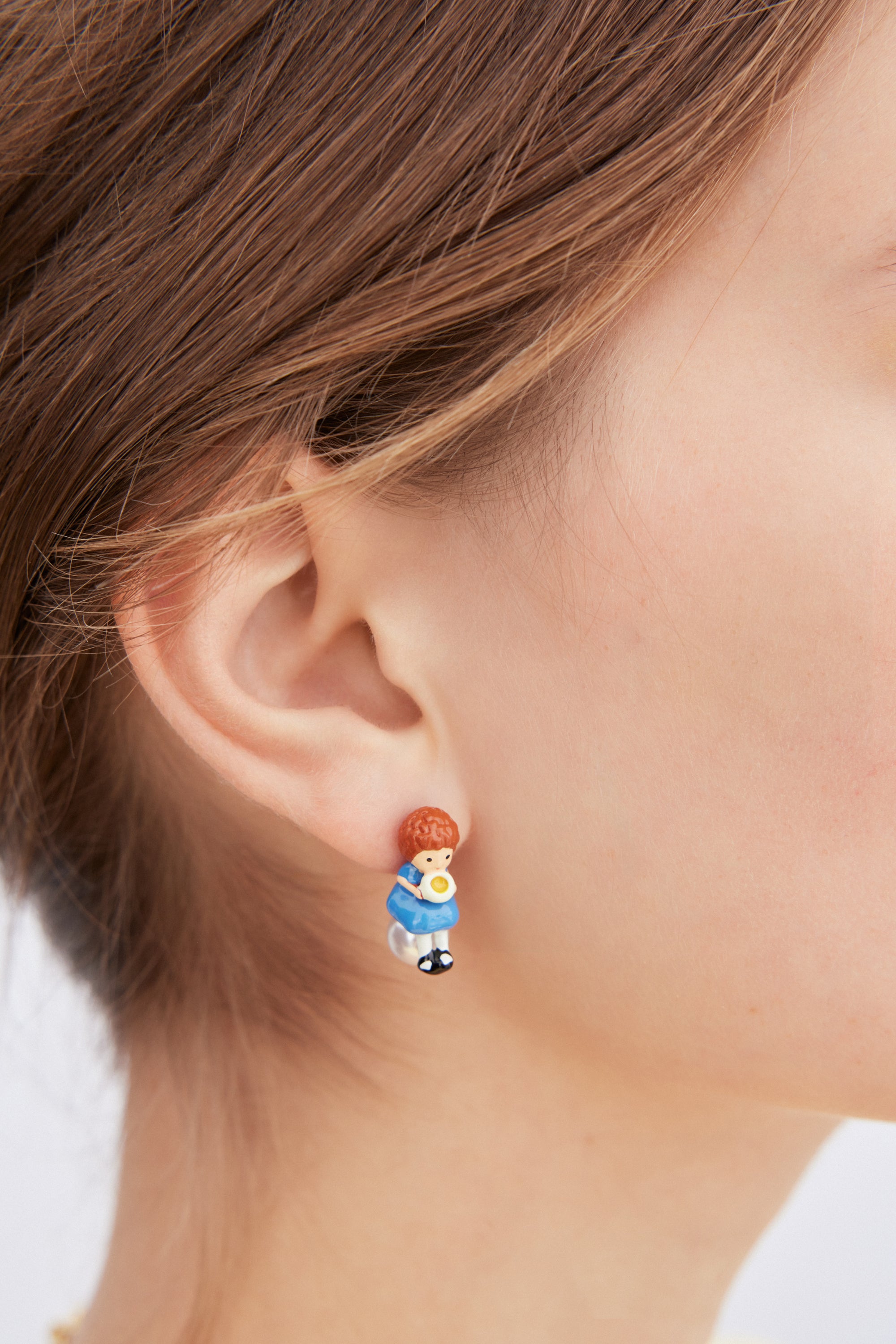 Boucles d'oreilles asymétriques Boucle d'Or et Ours, perle fantaisie