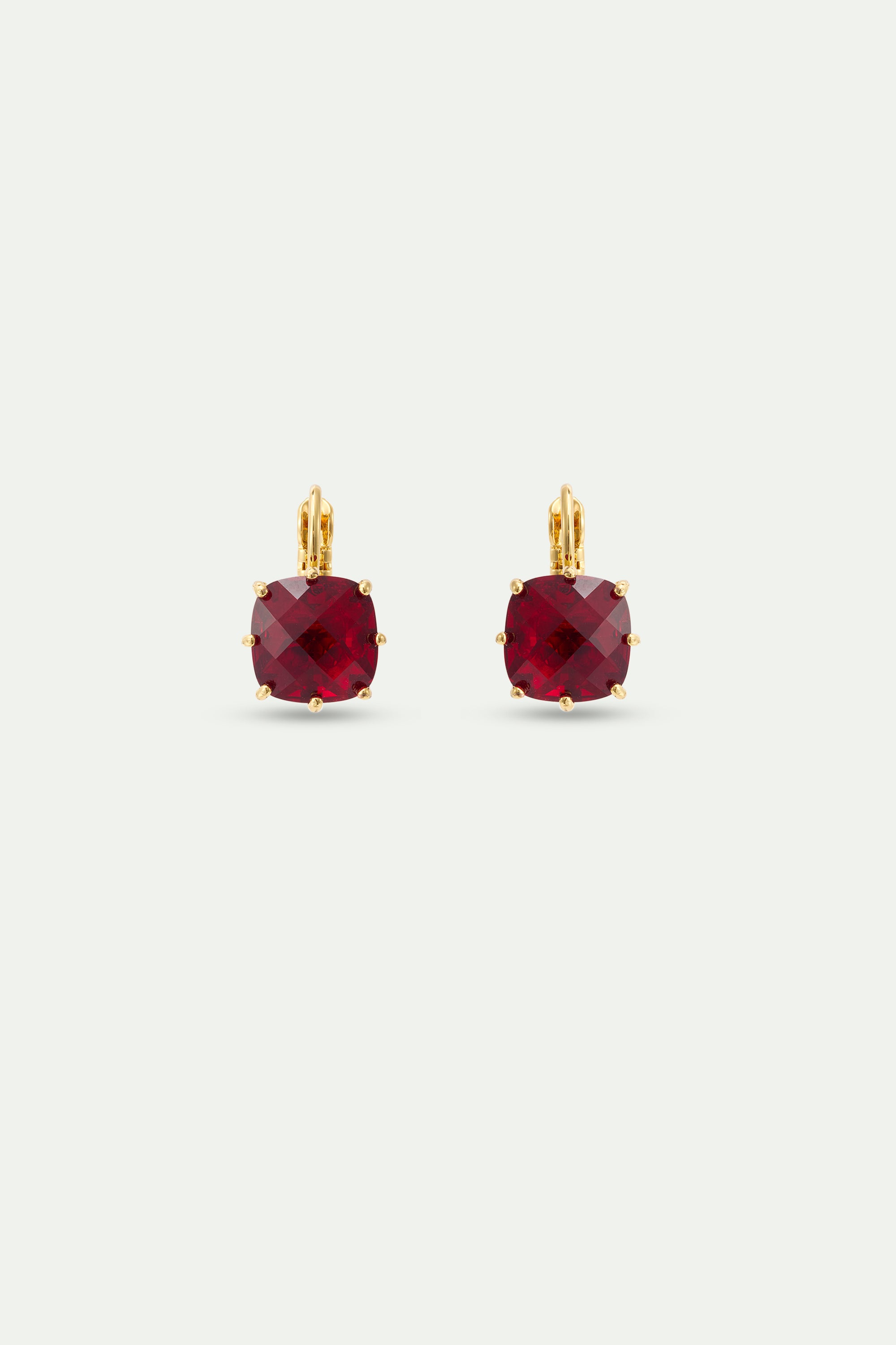 Boucles d'oreilles dormeuses Diamantine pierre carrée Rouge Grenat