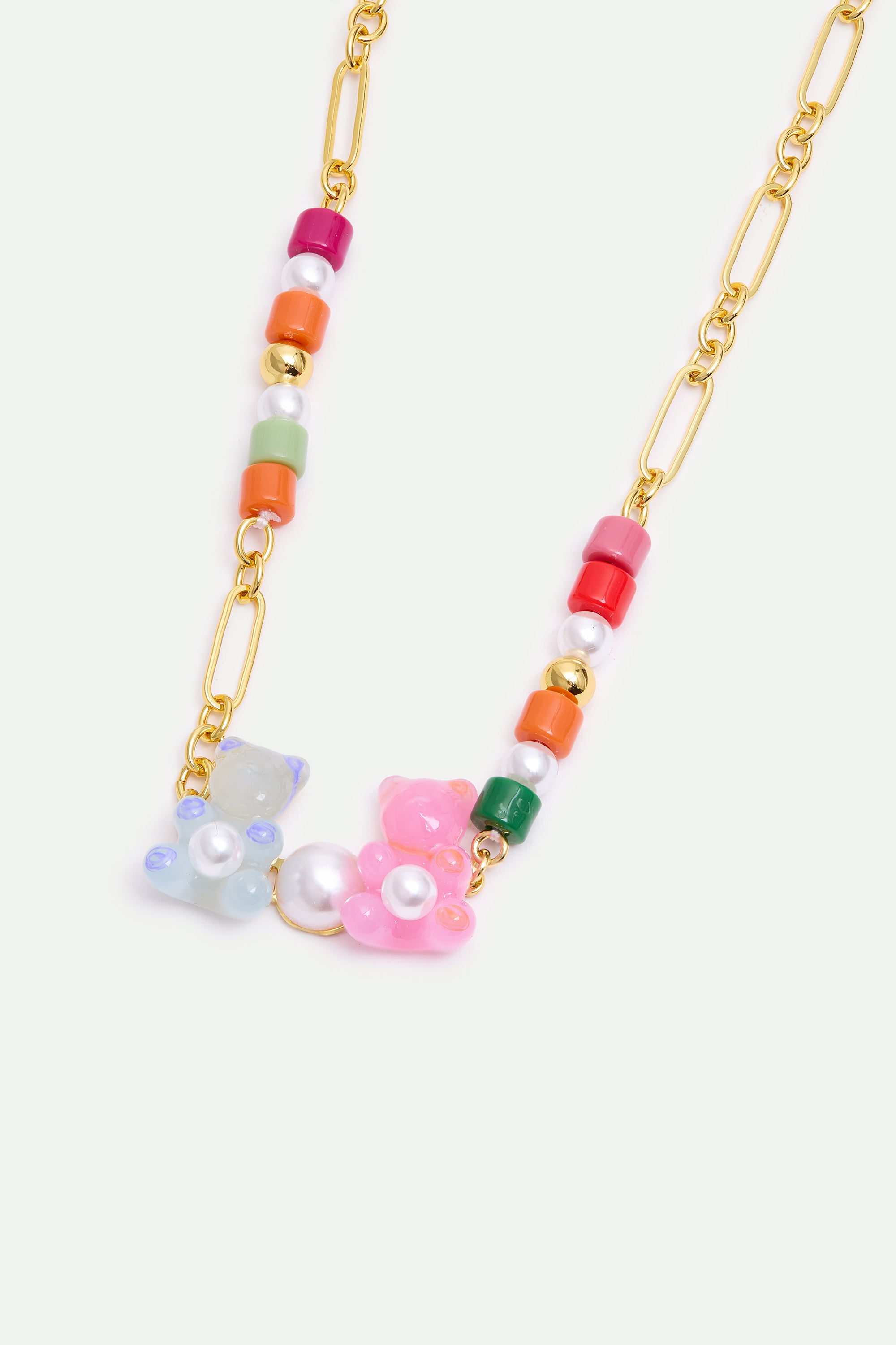 Collier nounours candy bleu et rose perles fantaisies