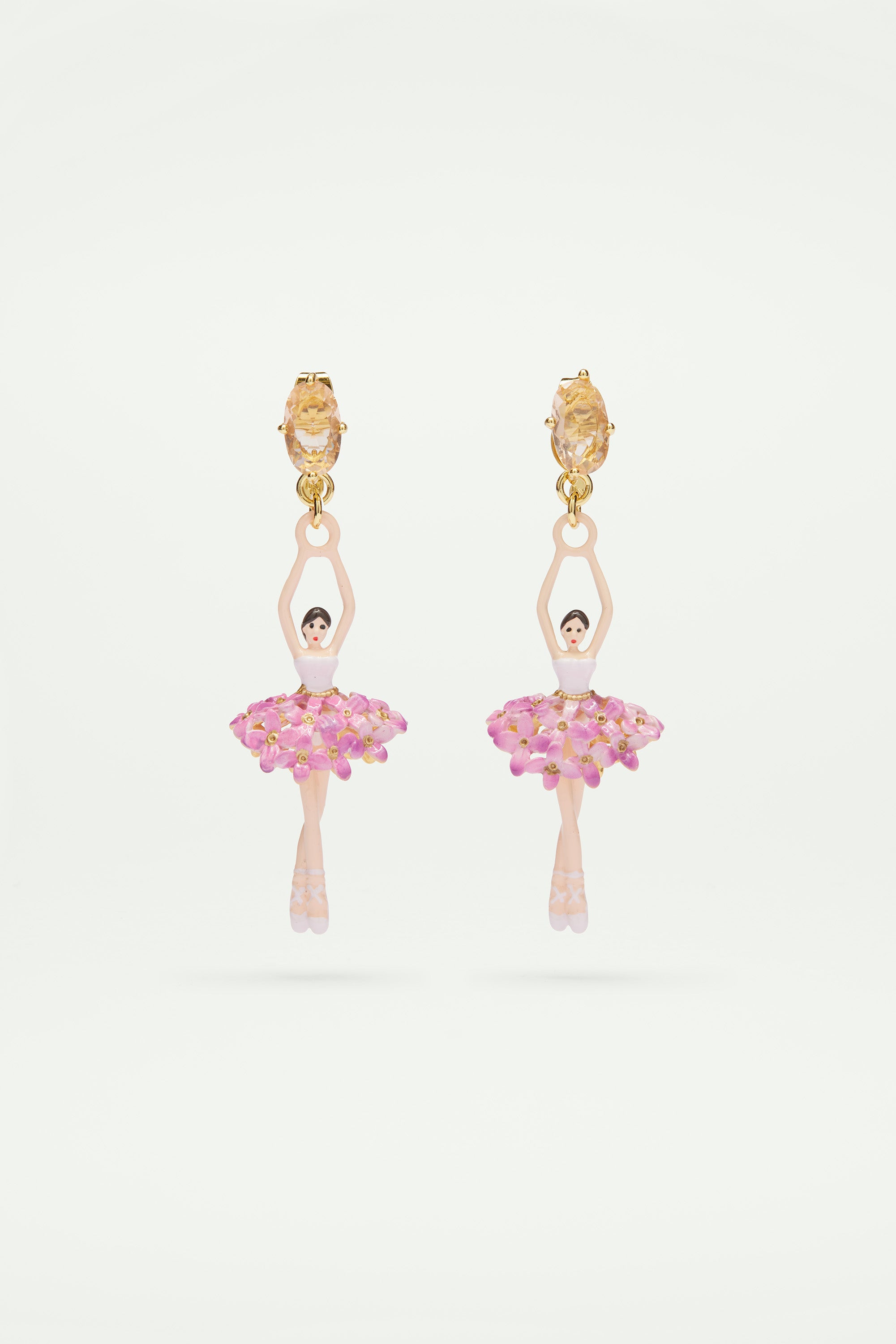 Ballerina stone and enamelled flower bouquet earrings