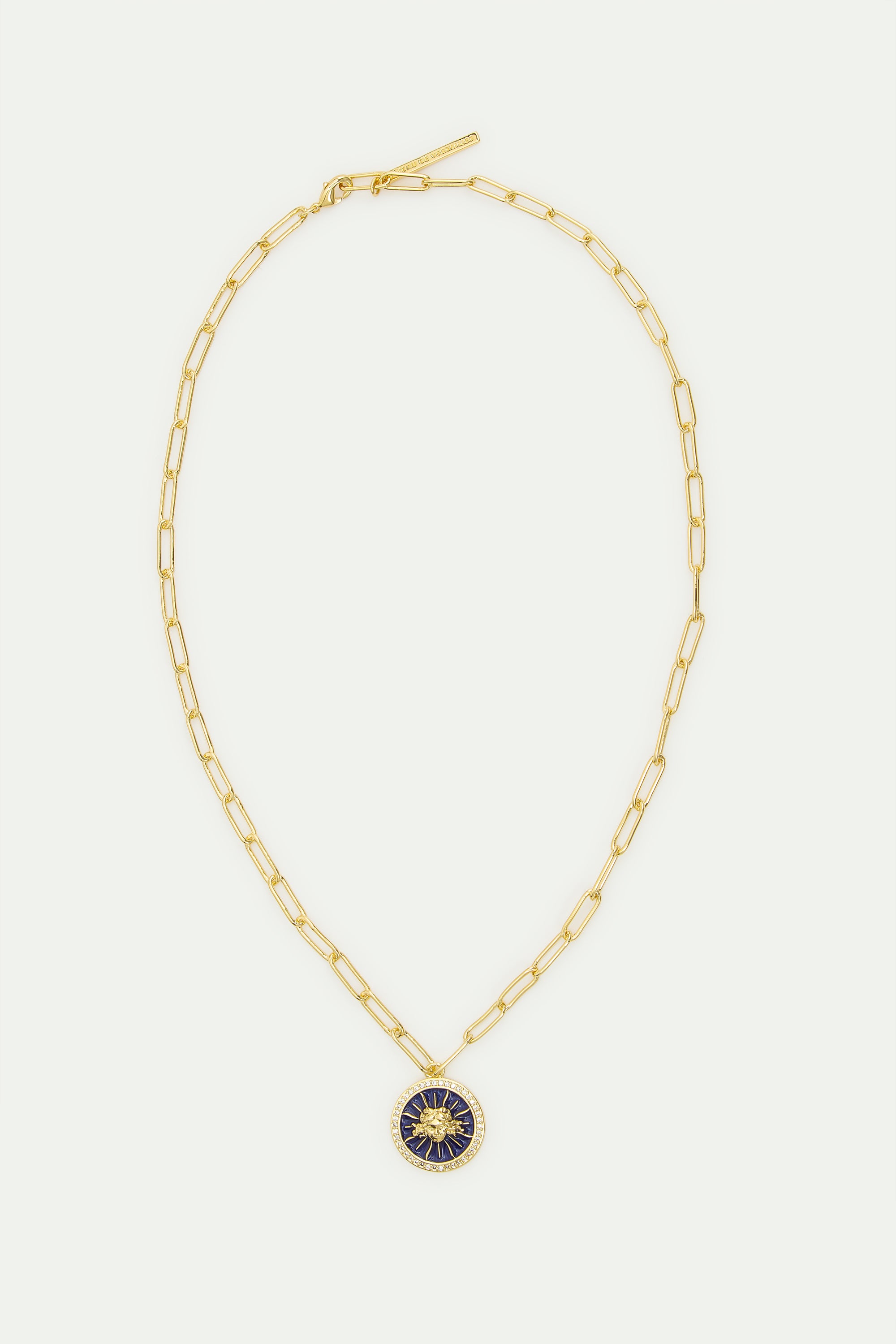 Collar cadena eslabones medalla azul real sol