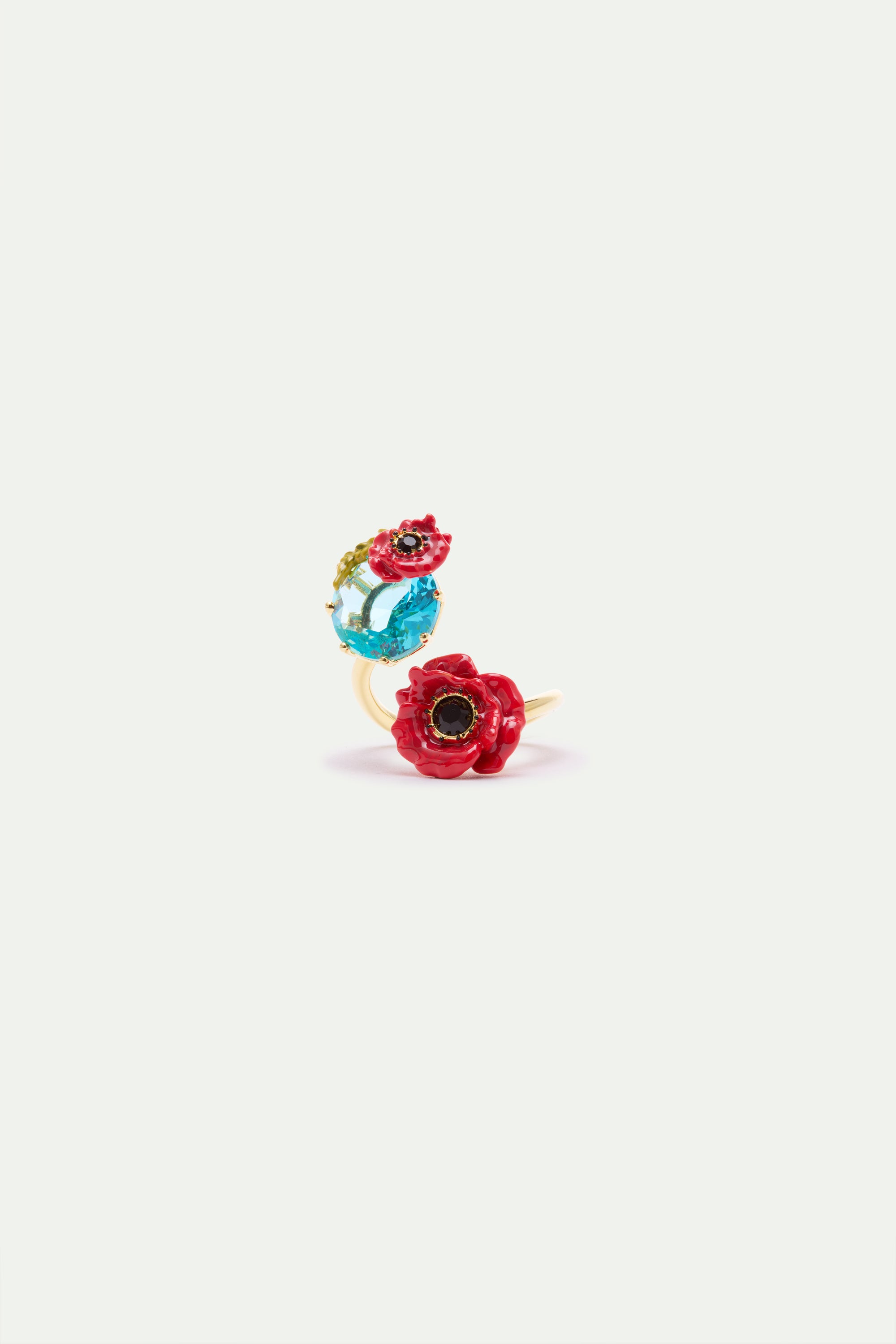 Bague ajustable pierre ronde bleue et coquelicot