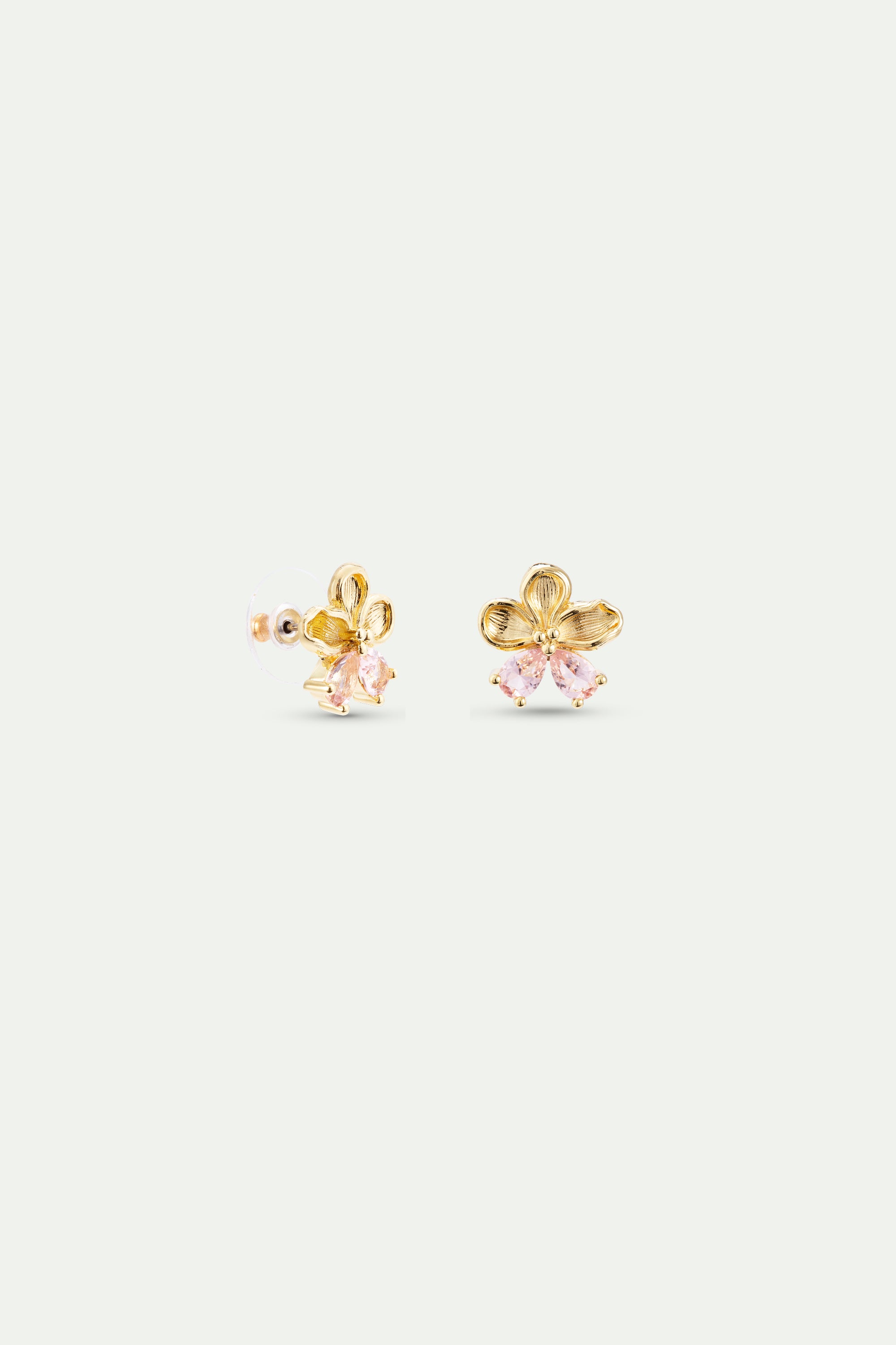 Pendientes bolitas dorados flor de cerezo y piedras rosas