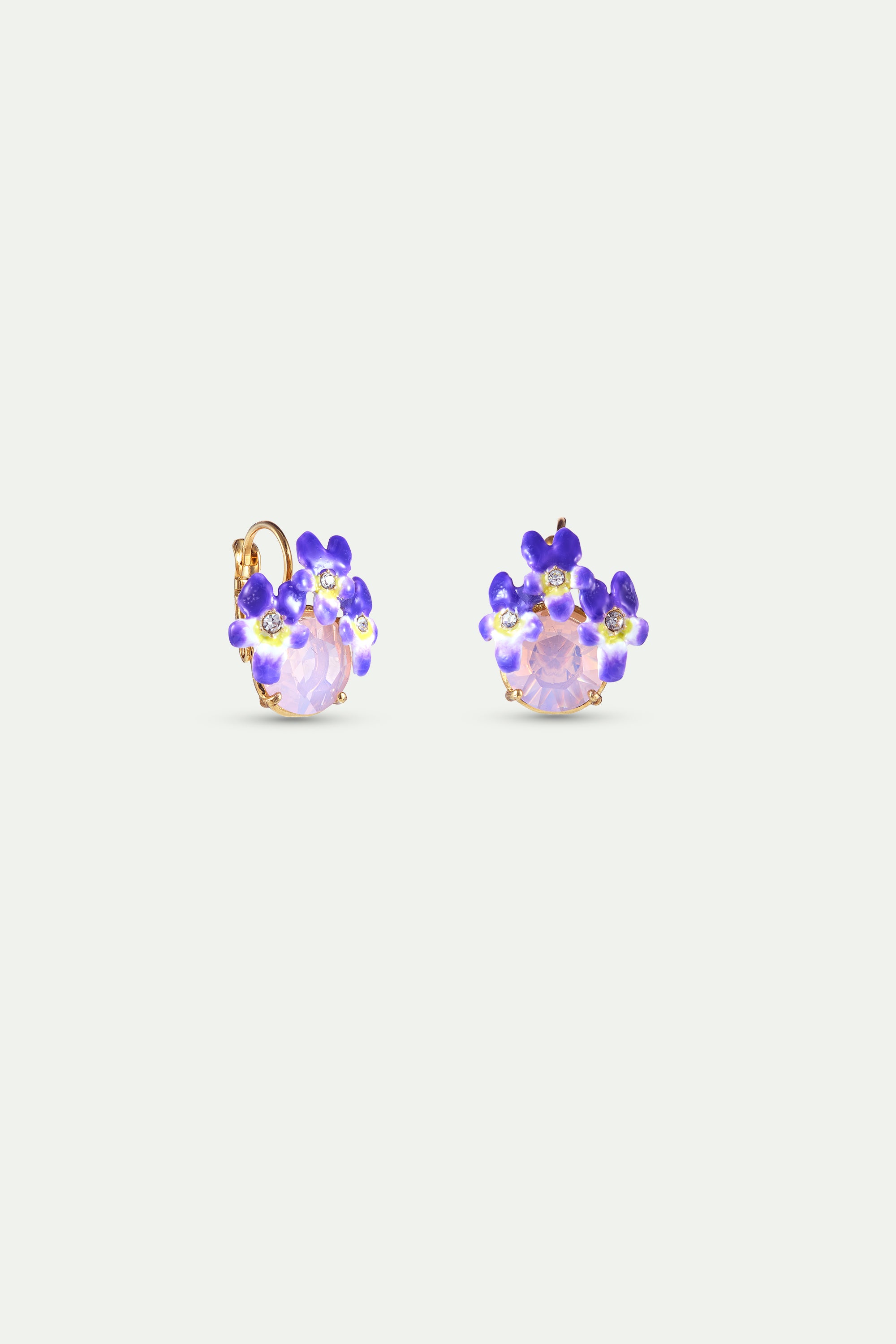 Boucles d'oreilles dormeuses pierre ronde facettée rose et violettes