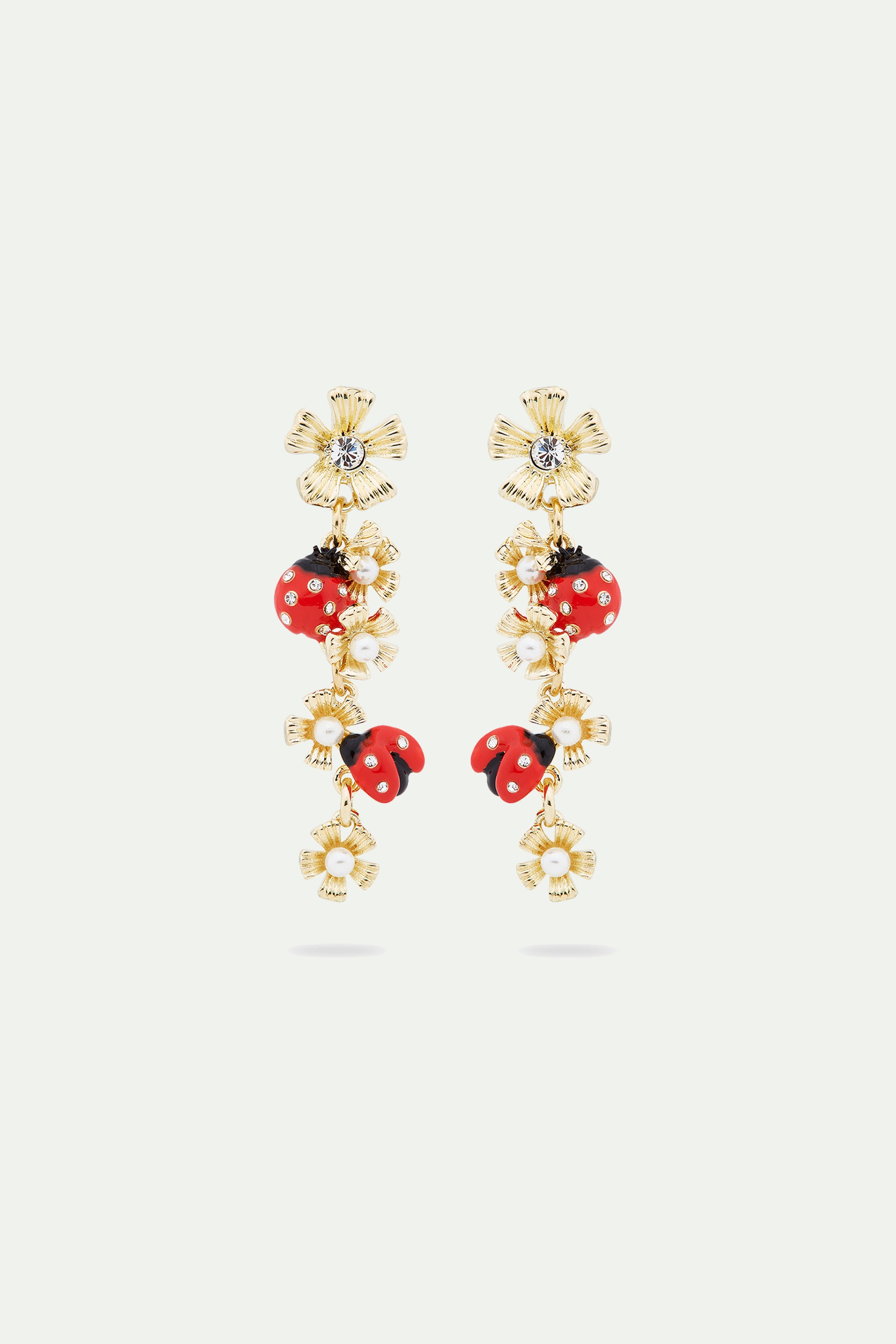 Ladybird and wood anemone duo dangling post earrings
