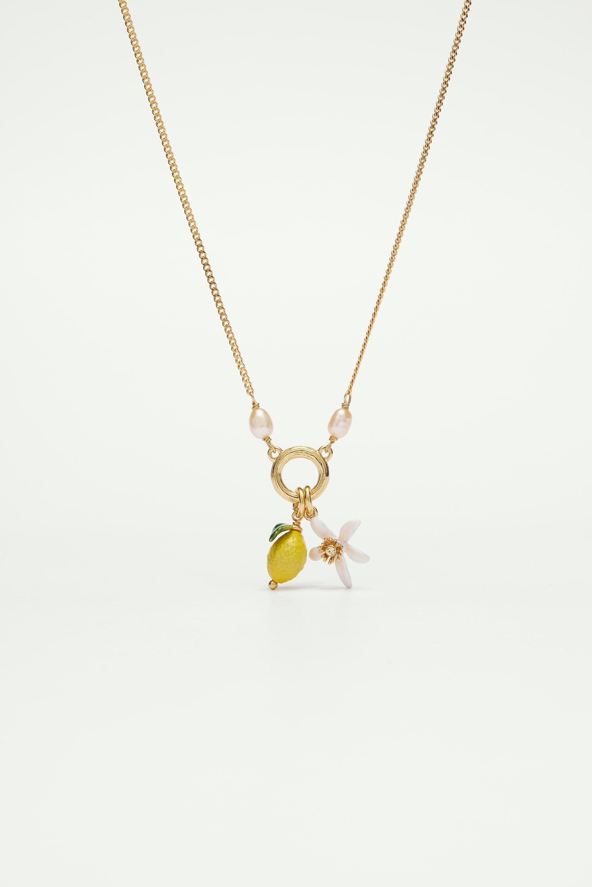 Collier pendentif citron et fleur de citronnier