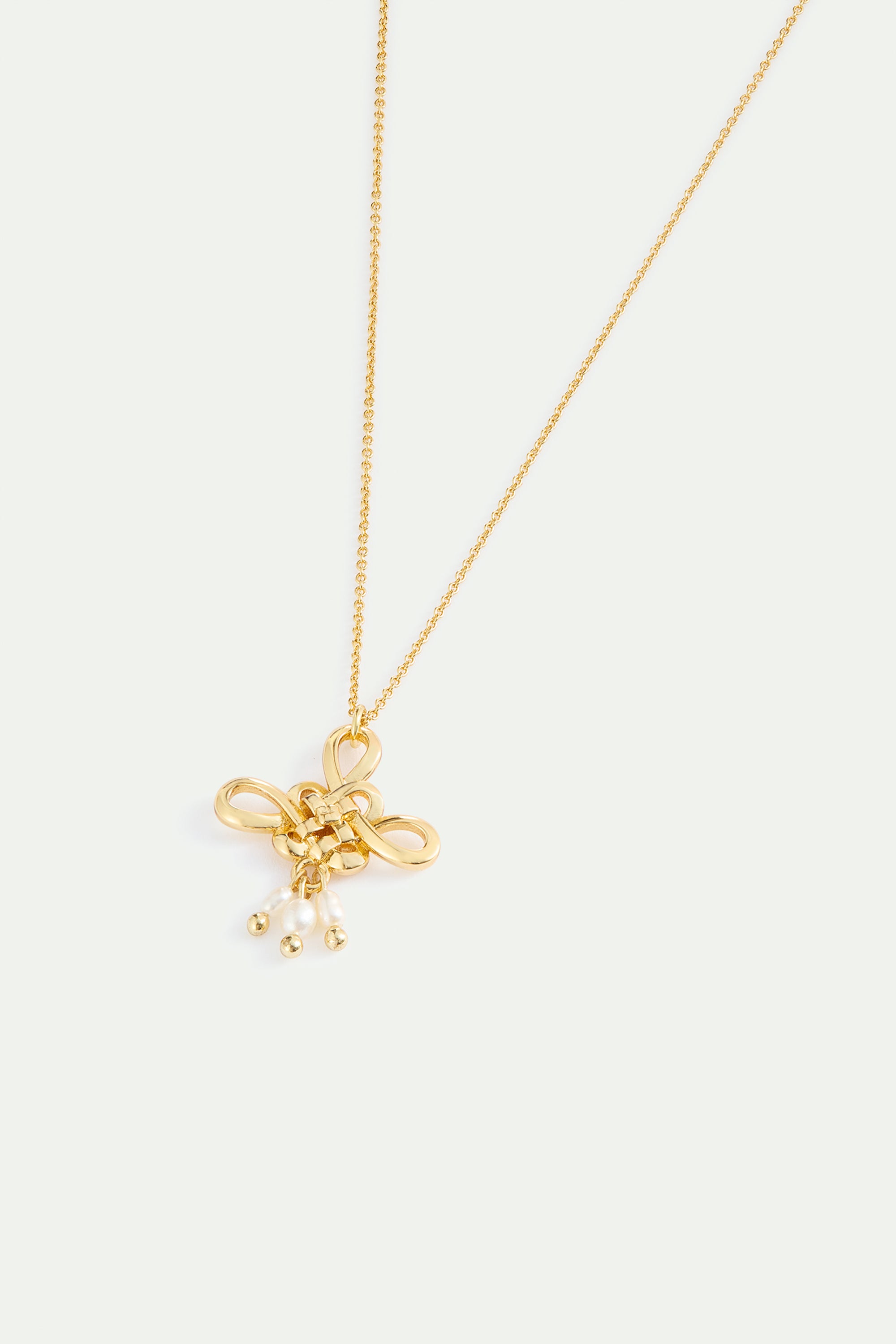 Collier pendentif nœud doré et perle de culture