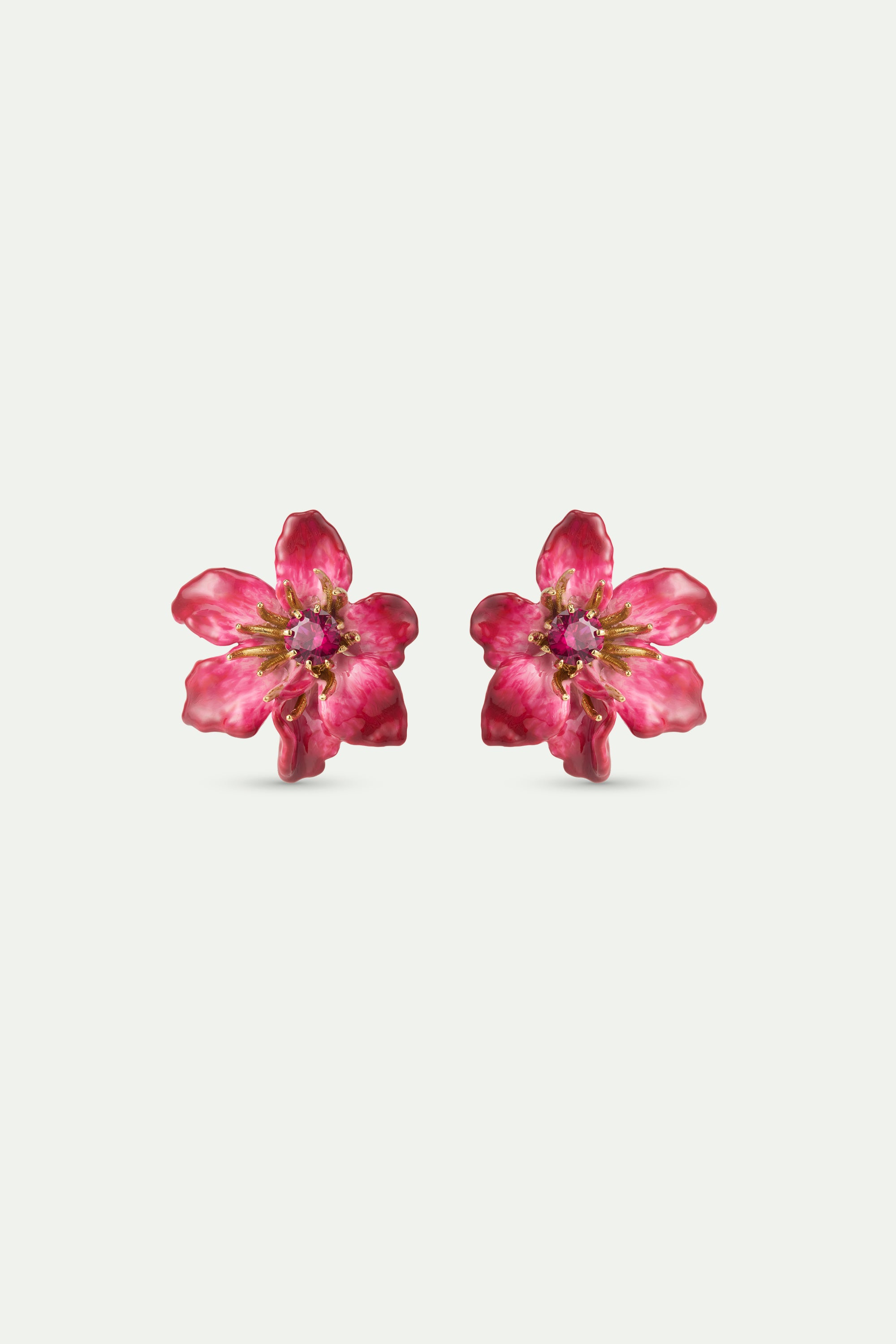 Large pink clematis flower earrings