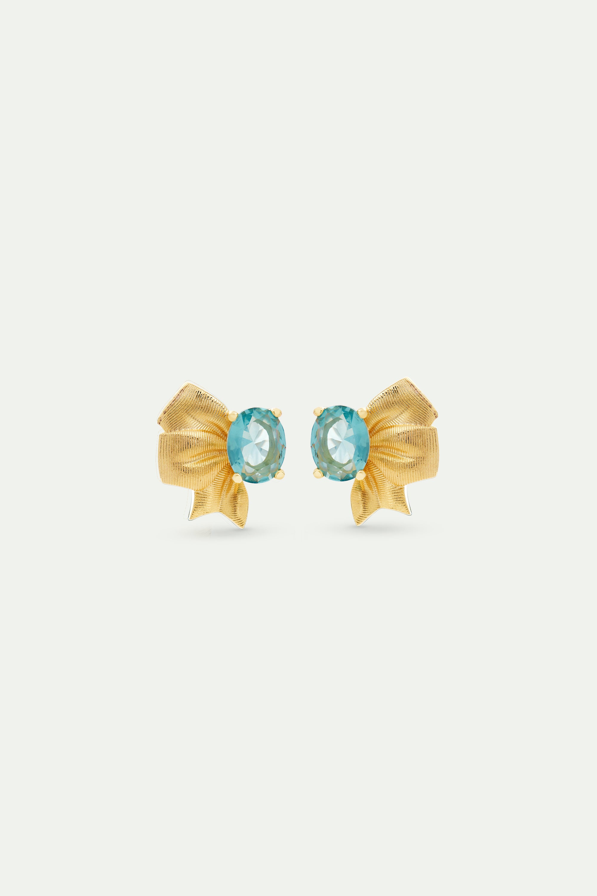 Boucles d'oreilles ruban doré et pierre taillée bleue