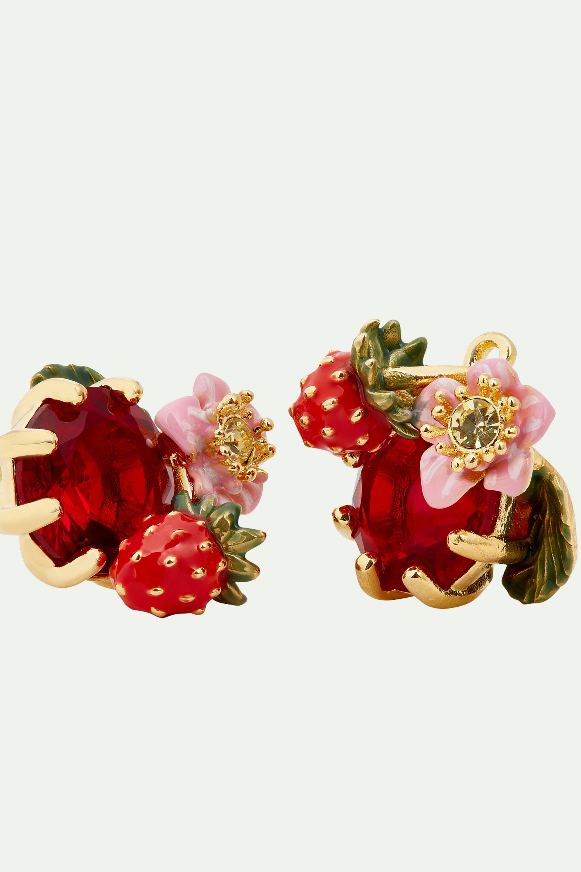 Wild strawberry and red stone sleeper earrings