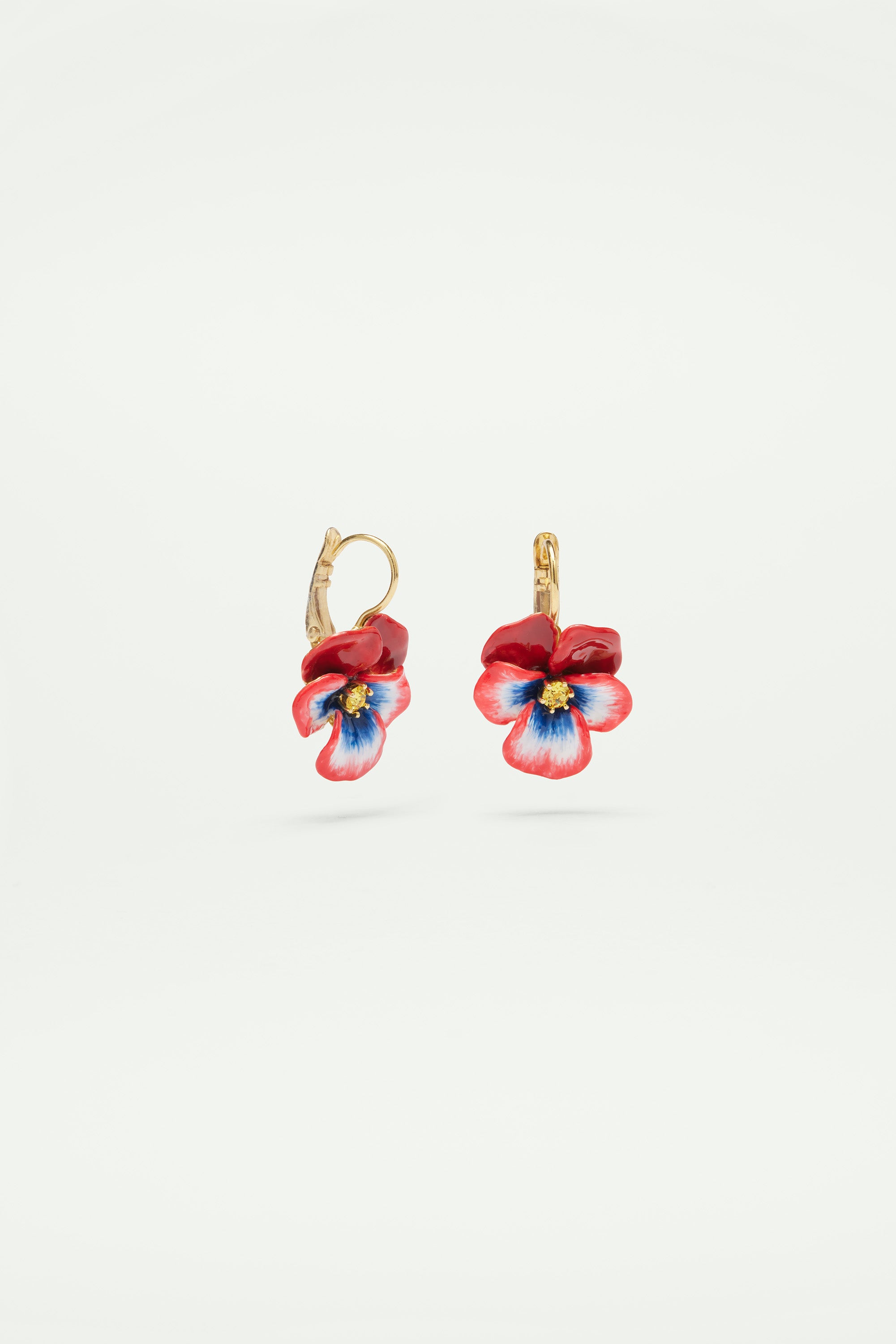 Boucles d'oreilles dormeuses pensée rouge et cristal taillé