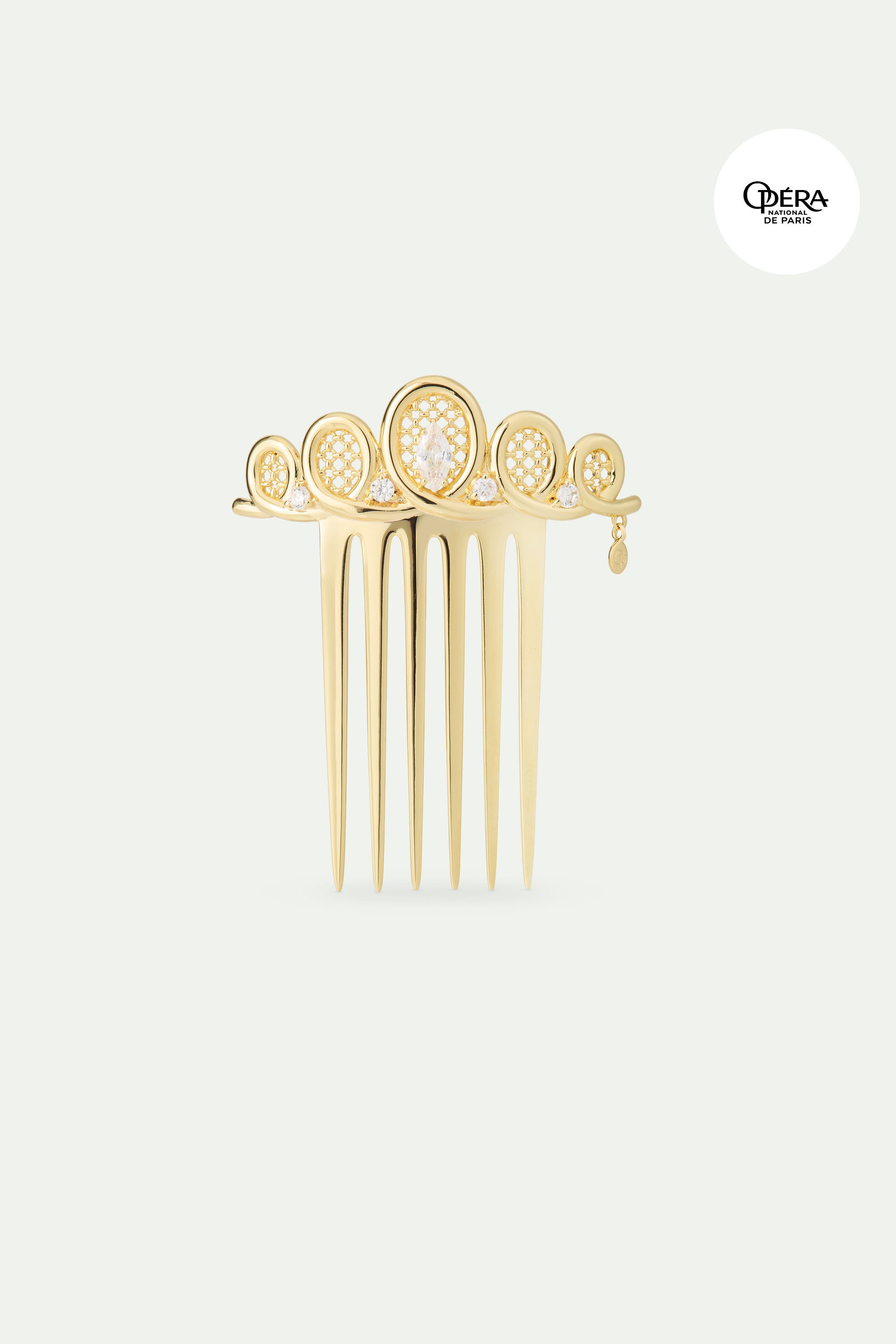 Golden filigree tiara hair comb with crystals