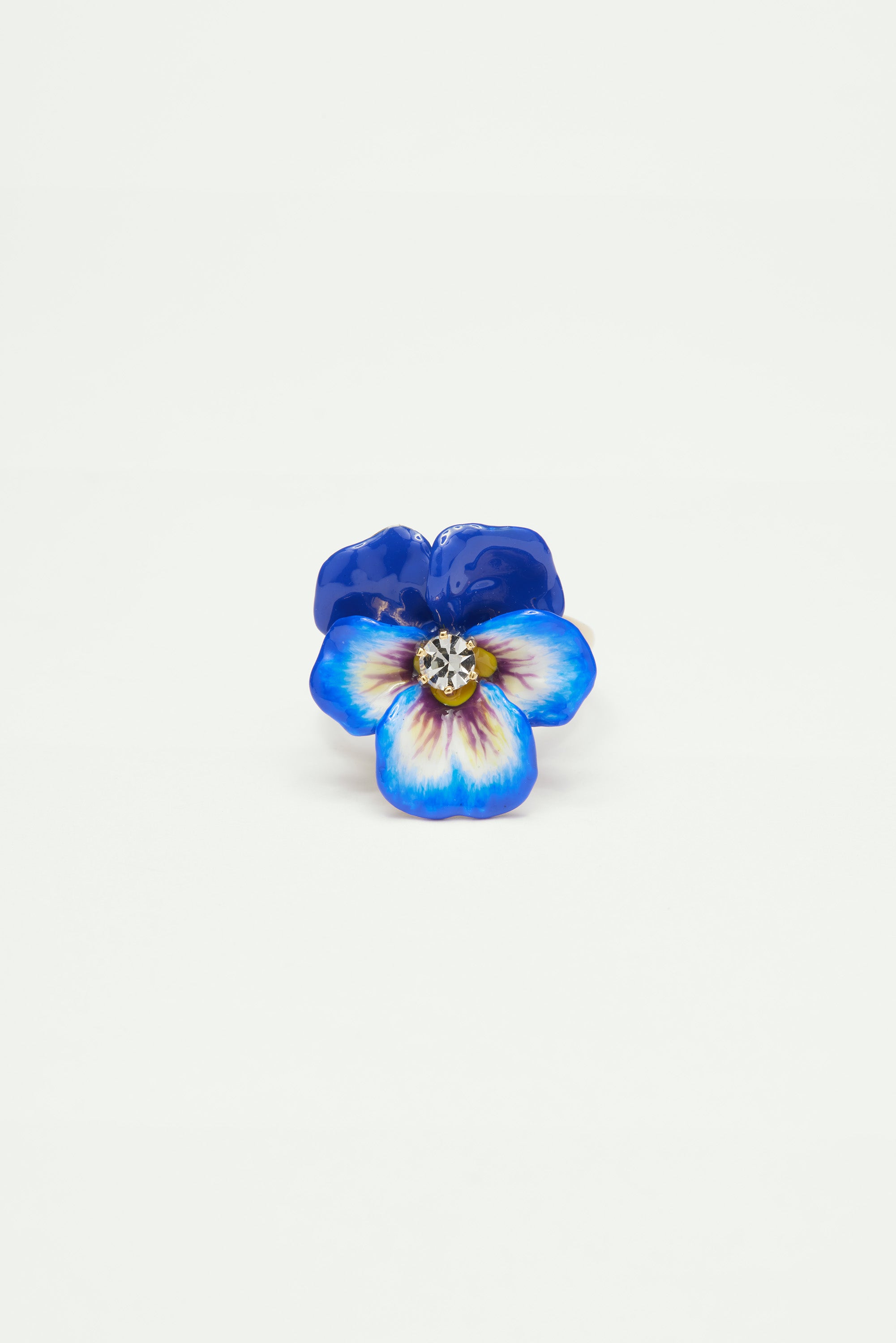 Bague cocktail pensée bleue et cristal taillé
