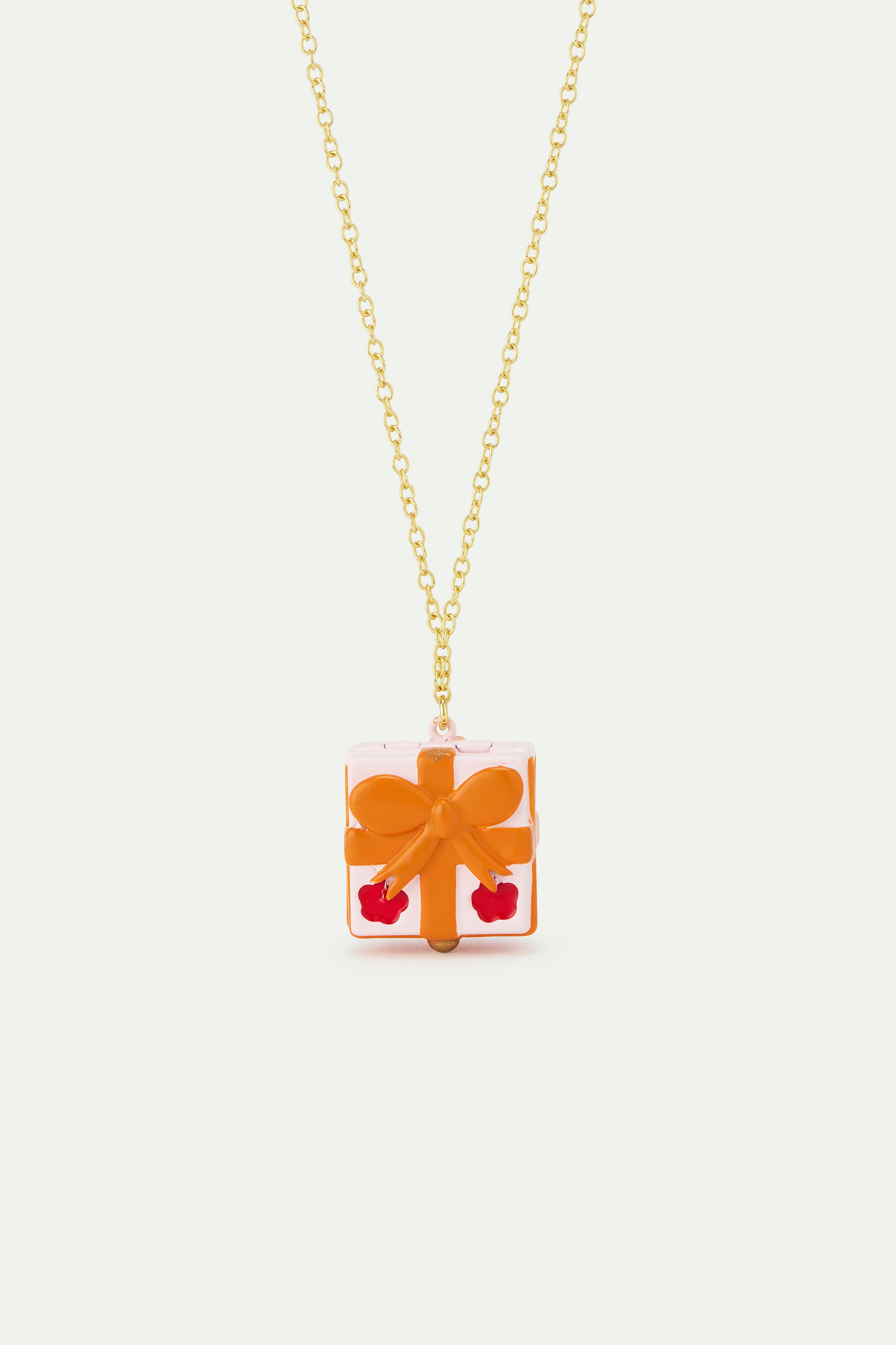 Collier pendentif cadeau rose, fleur rouge et nœud orange