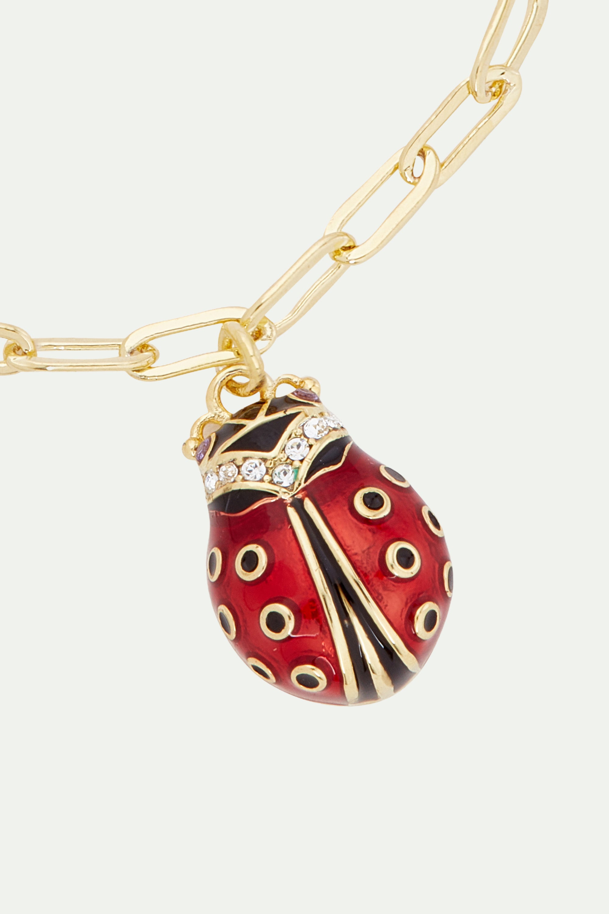 Bracelet chaîne rectangle coccinelle et cristaux facettés