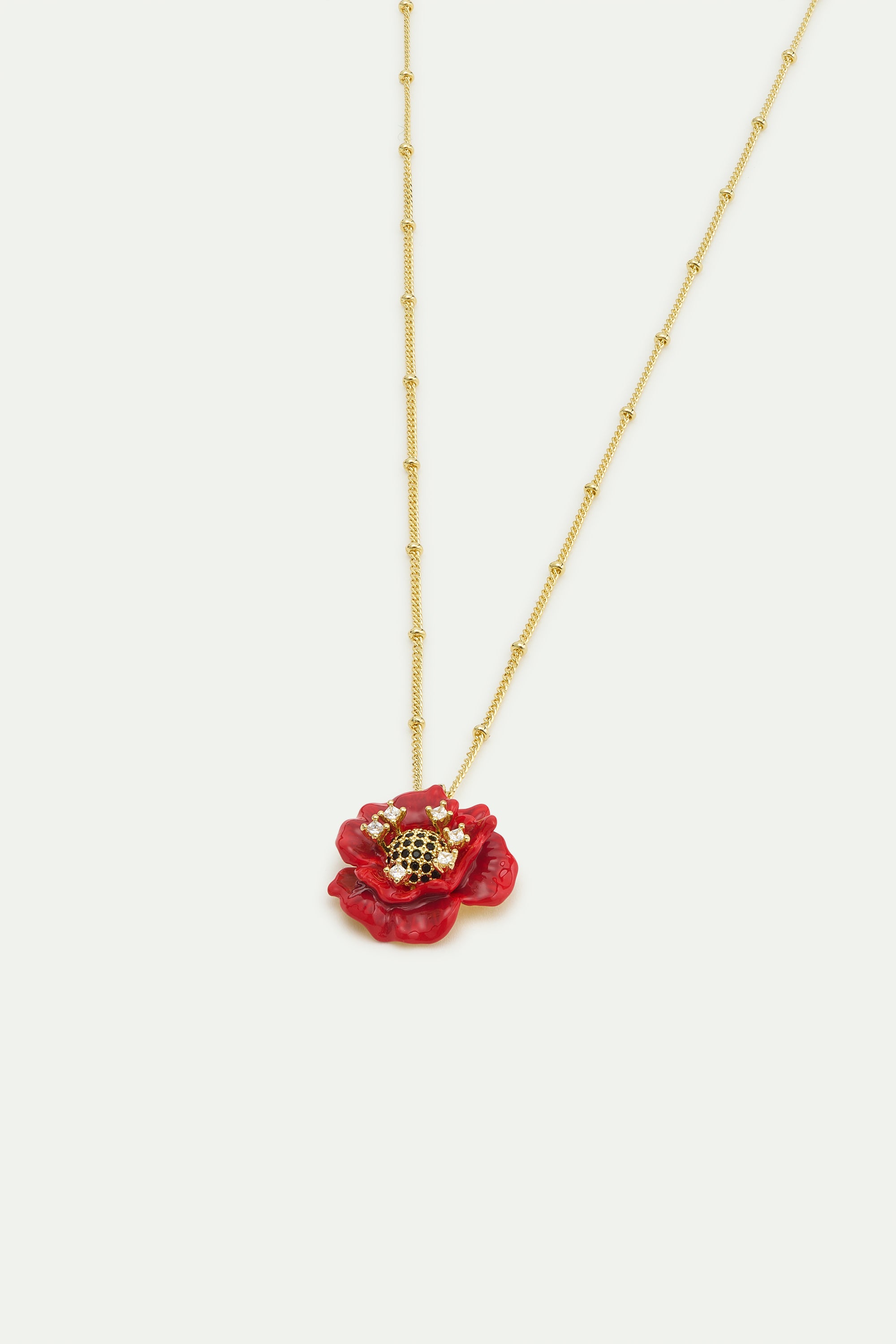 Collier pendentif coquelicot rouge et oxydes de ziconium