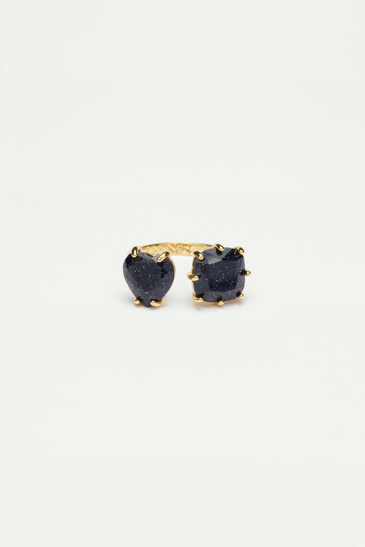 Bague ajustable toi et moi pierres cœur et carré la diamantine bleu nuit pailleté