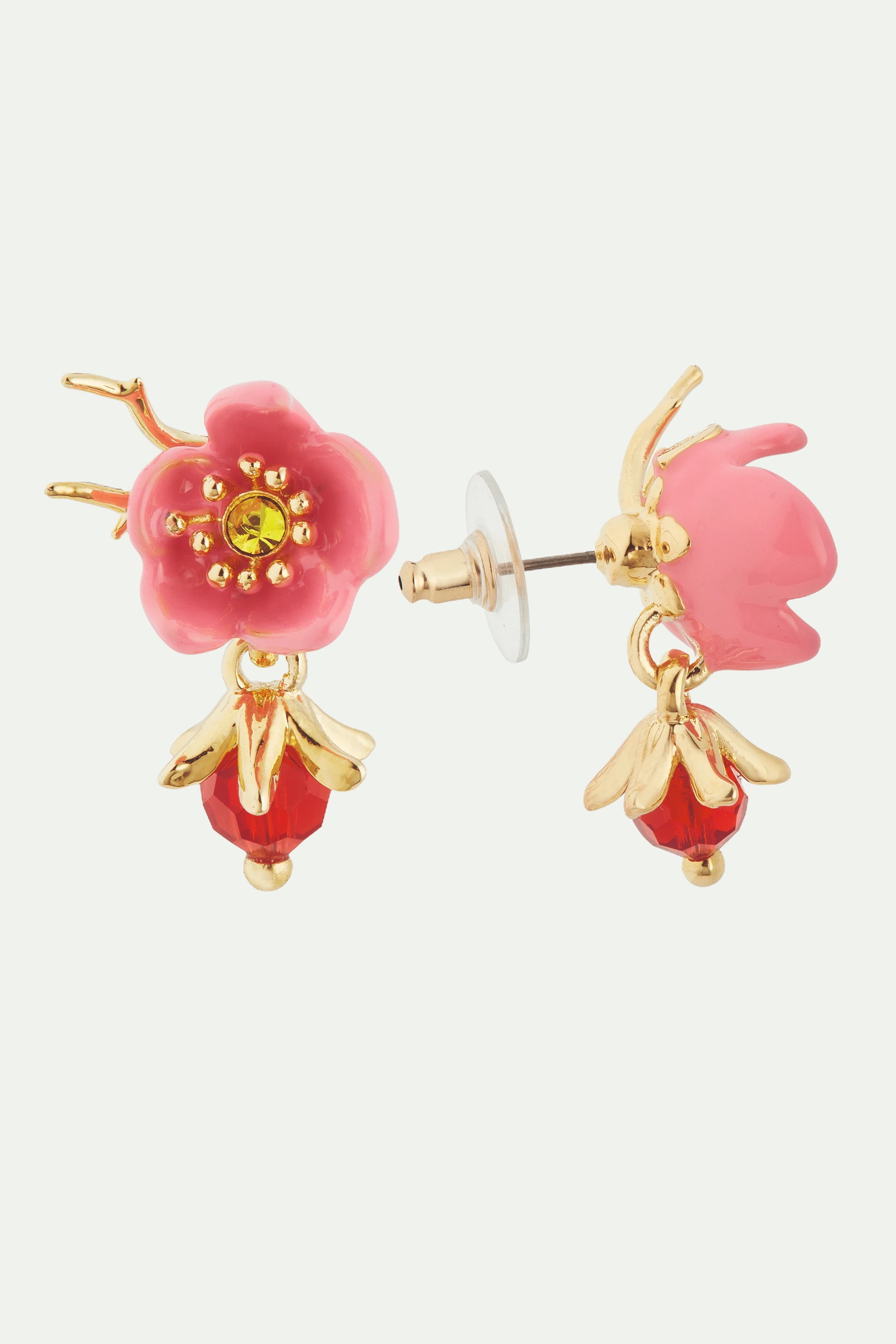 Boucles d'oreilles tiges fleur de prunier et verre facetté